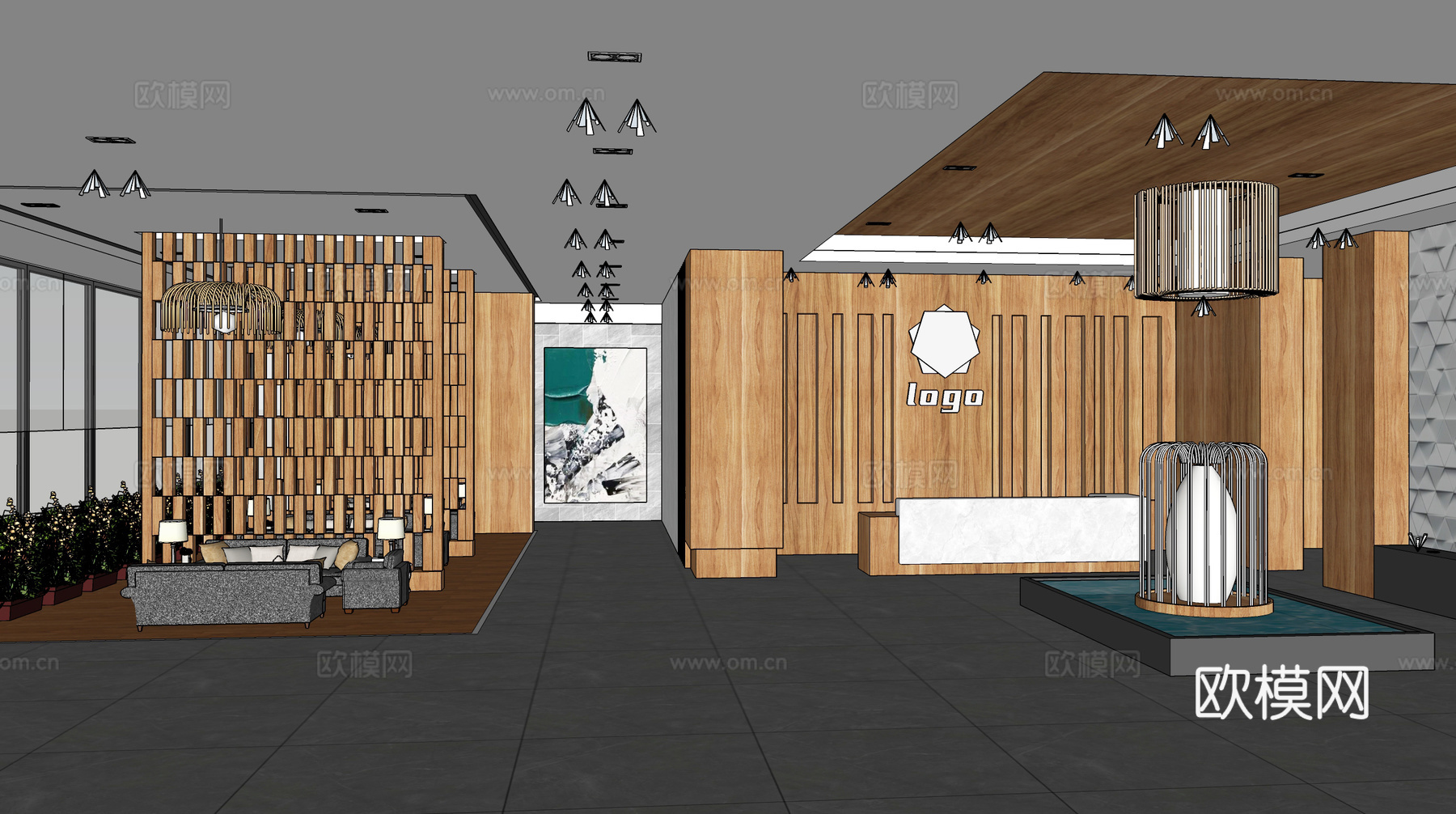 新中式酒店前台su模型