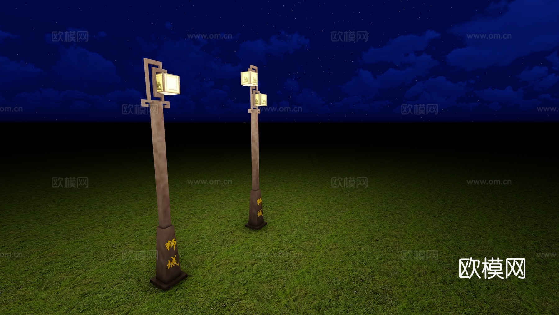 中式路灯草坪灯su模型下载