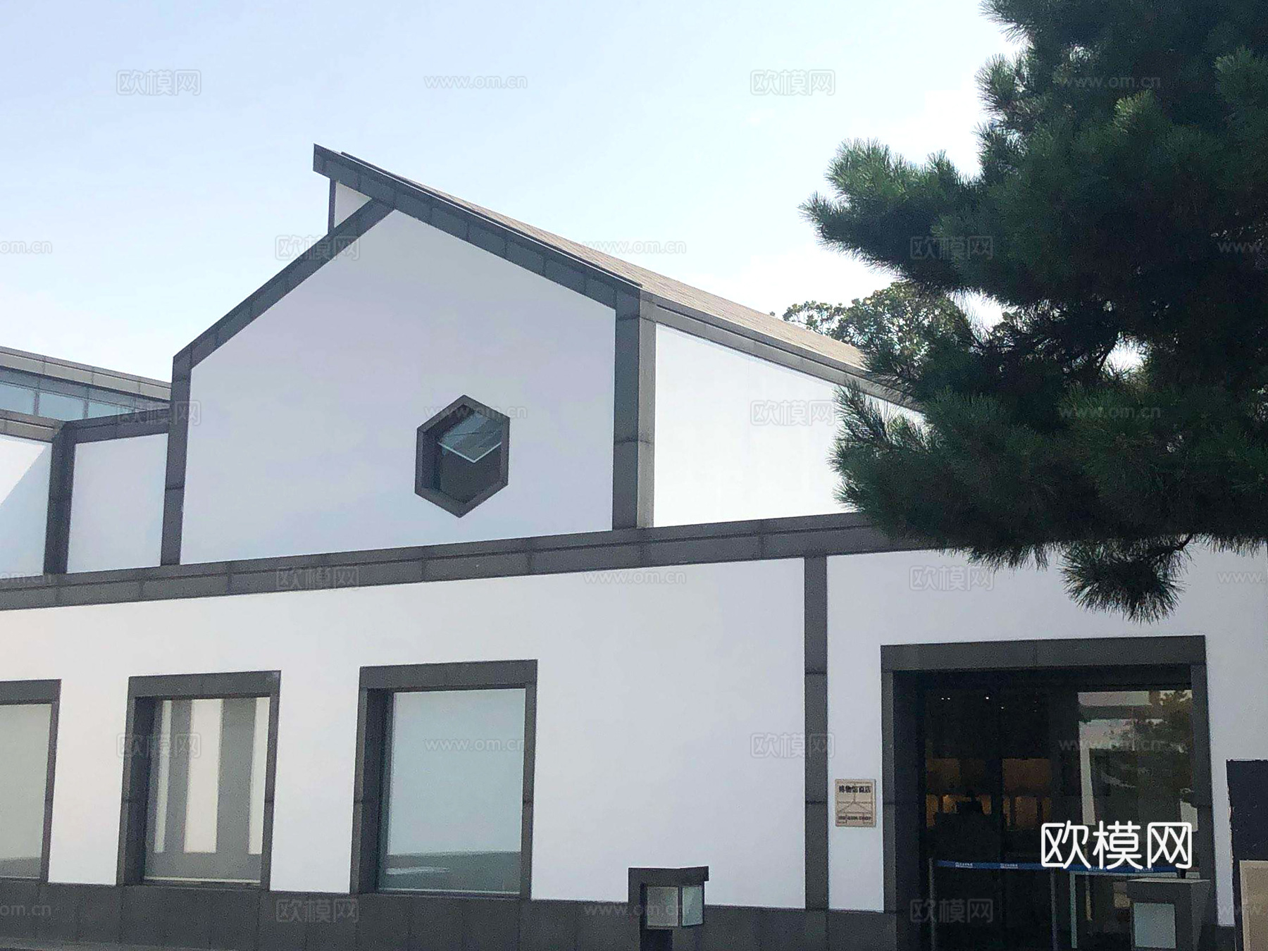 新中式博物馆建筑外观su模型下载