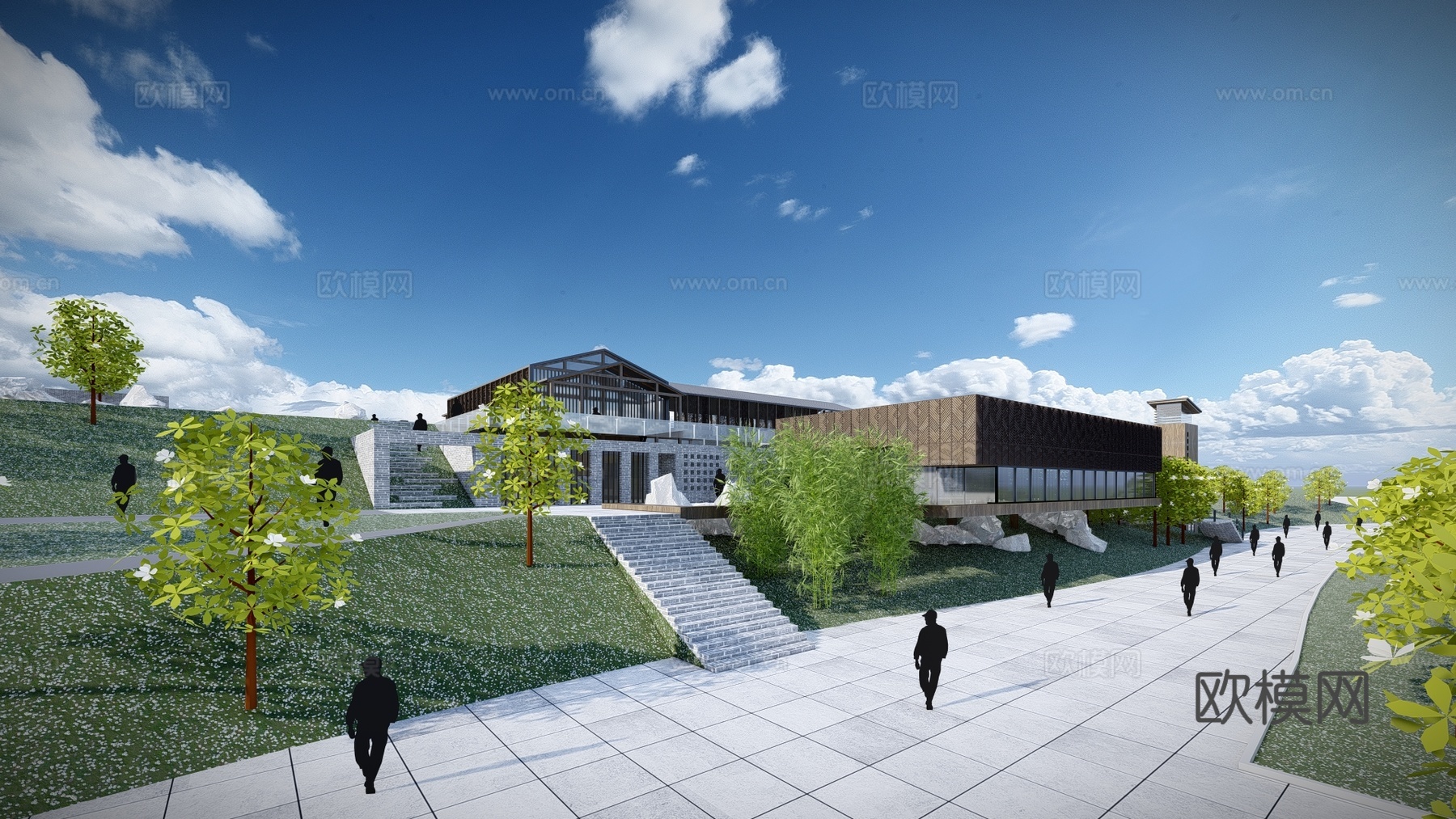 新中式售楼处建筑外观su模型下载