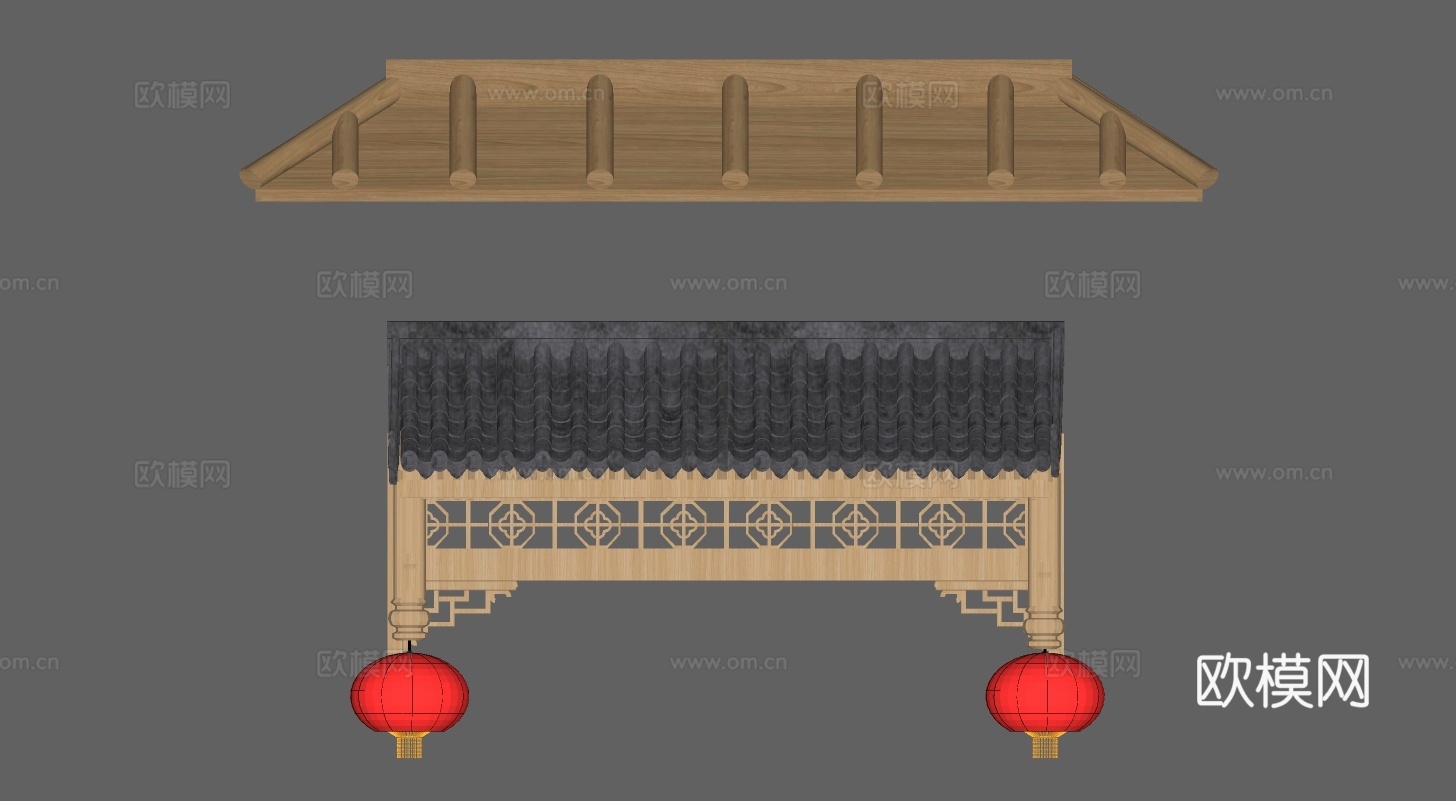 中式屋檐su模型下载