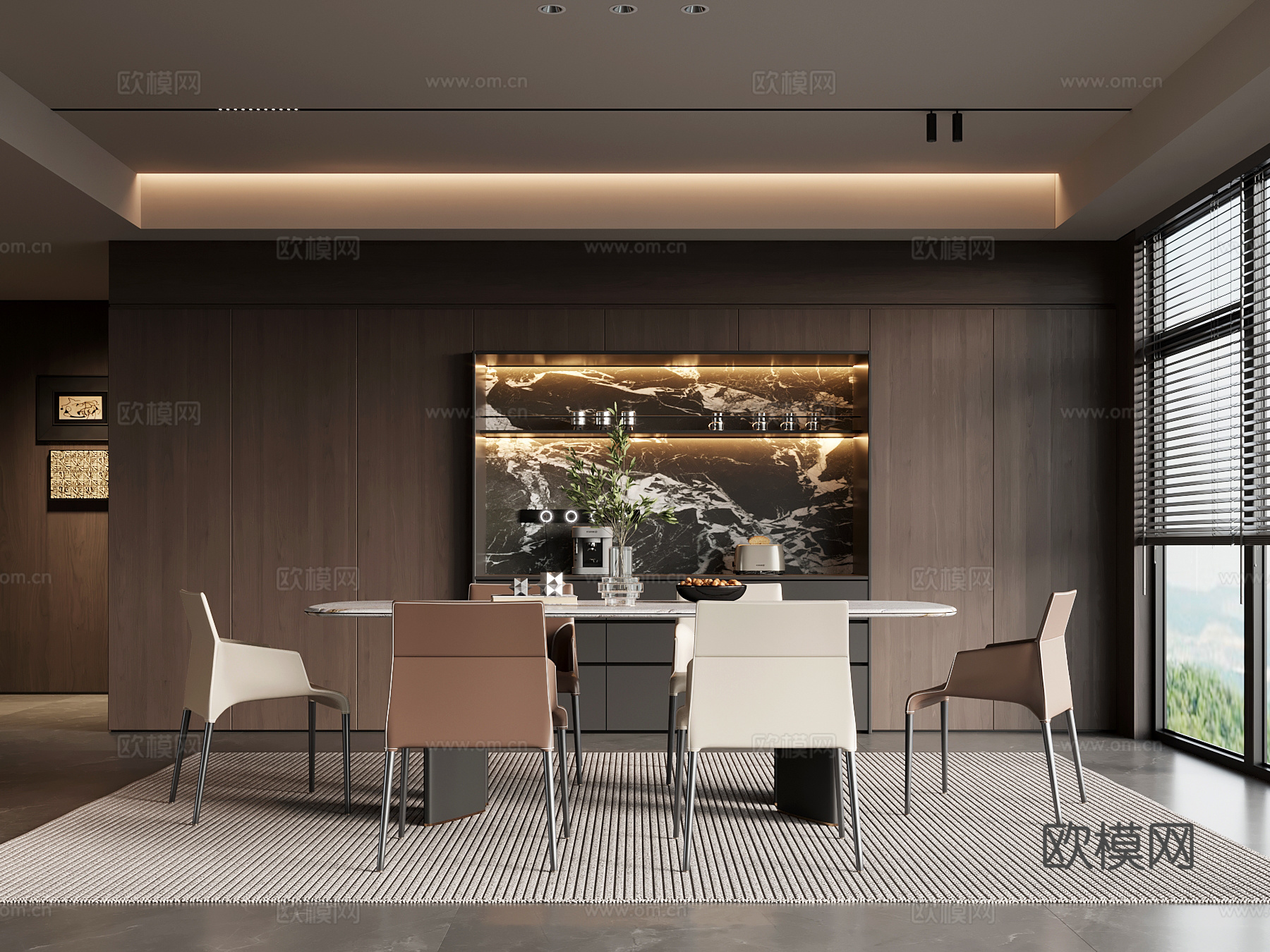 家居餐厅 现代意式餐厅 酒柜 餐桌椅组合3d模型