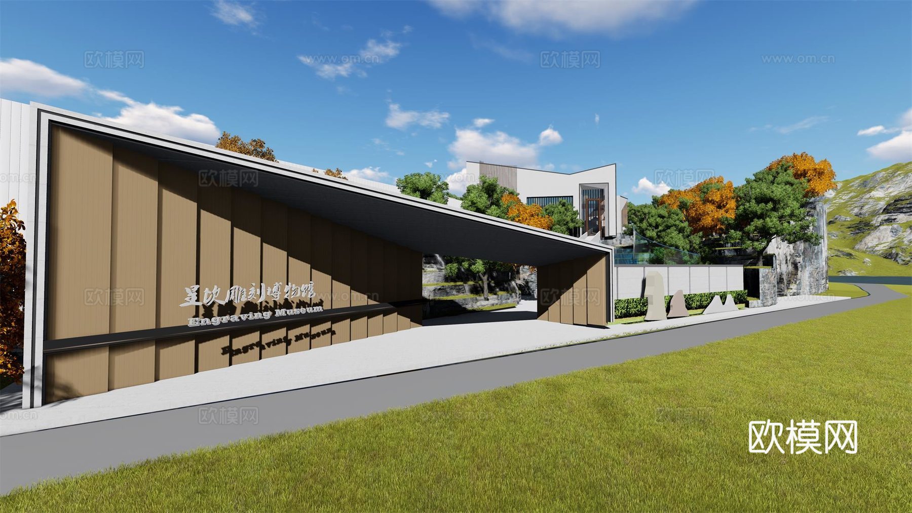 现代雕刻博物馆建筑外观su模型下载