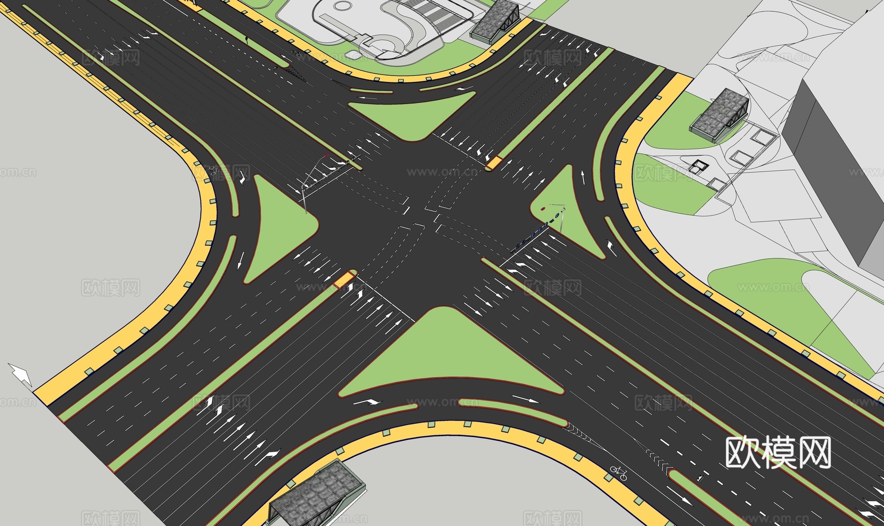 现代道路十字路口su模型下载