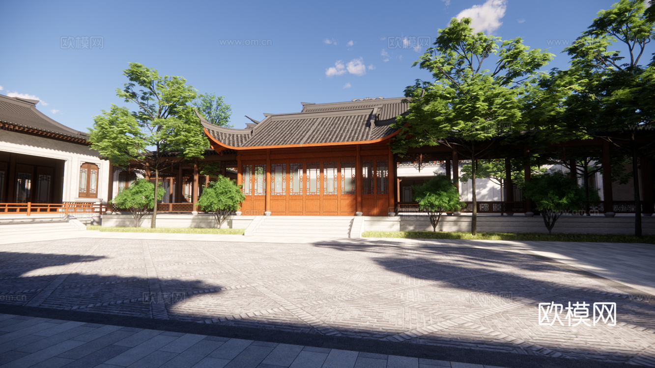 中式古建别墅外观su模型下载