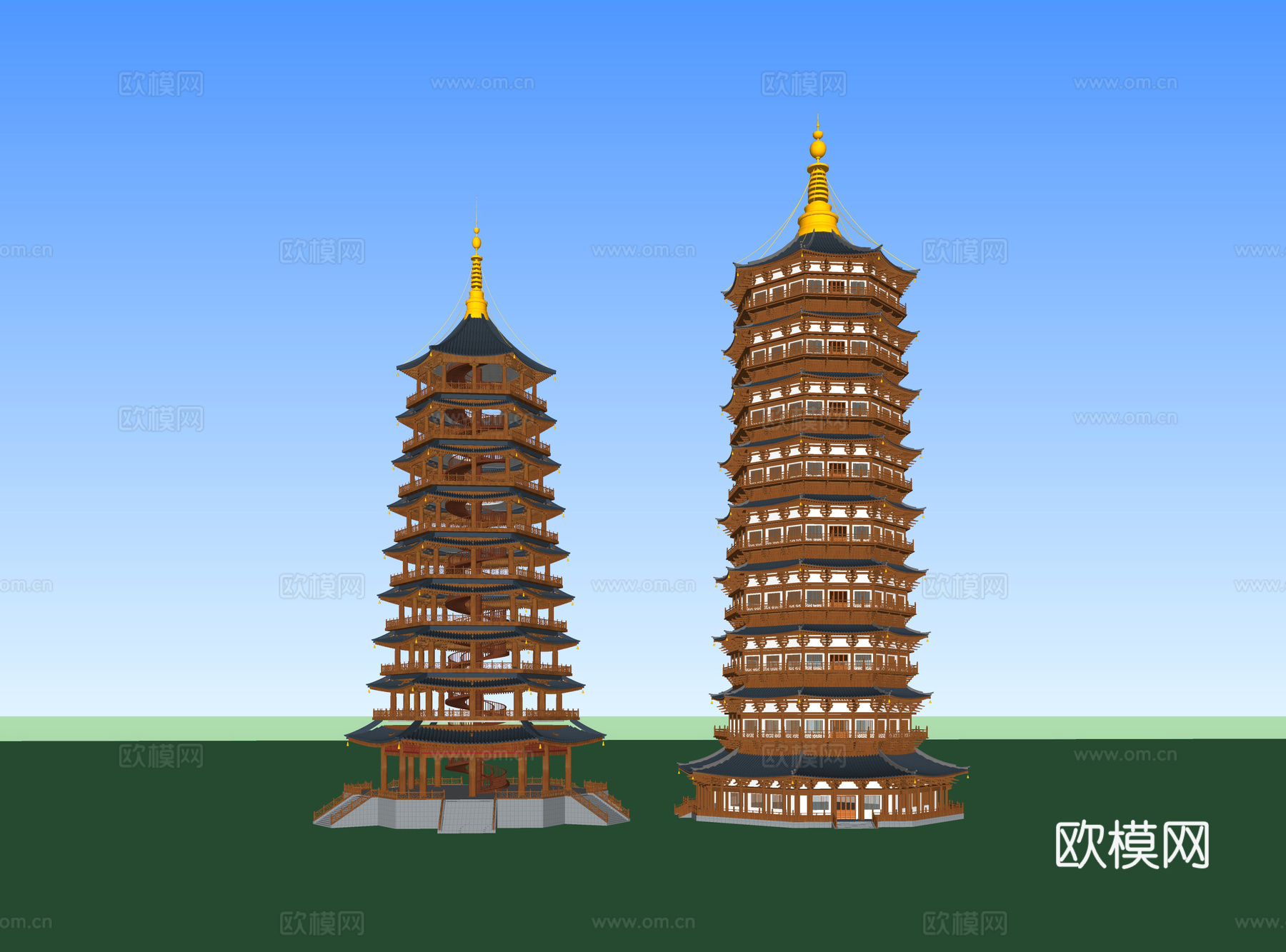 中式古建塔楼su模型下载