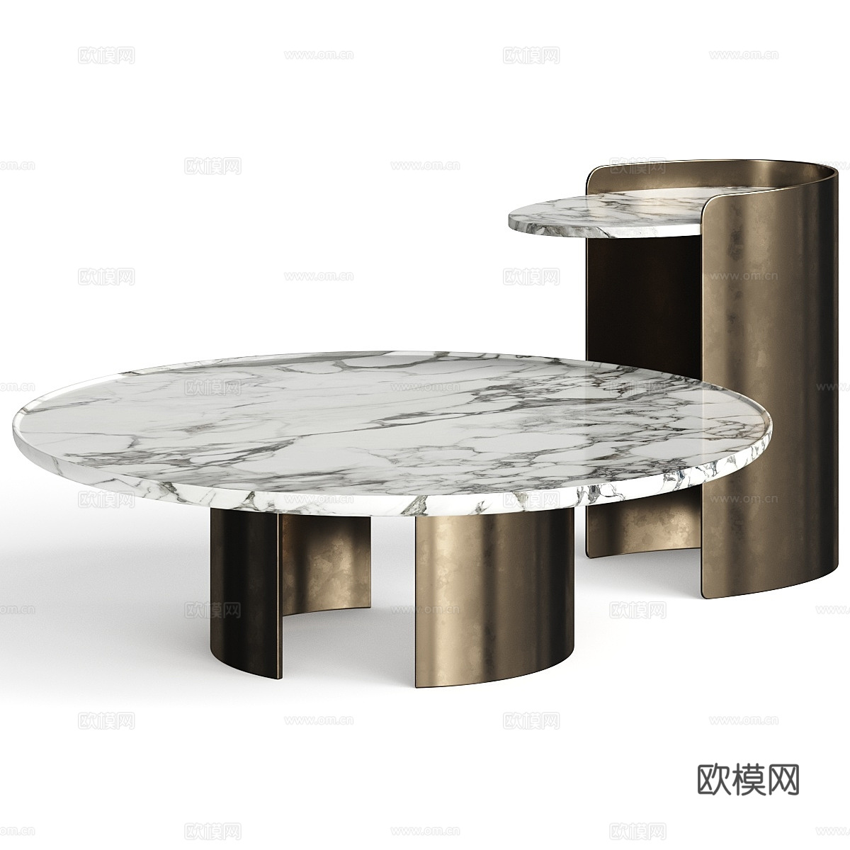 现代意式轻奢金属大理石茶几组合3d模型