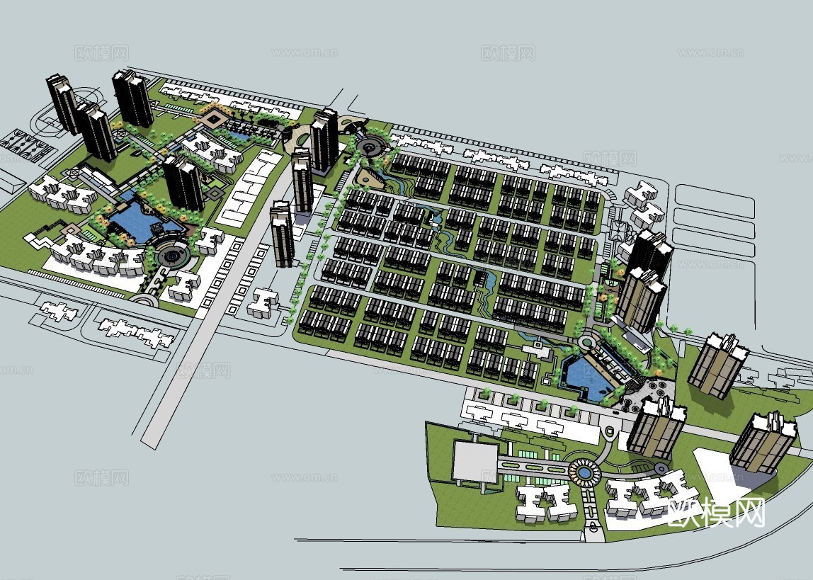 现代住宅小区建筑外观su模型下载