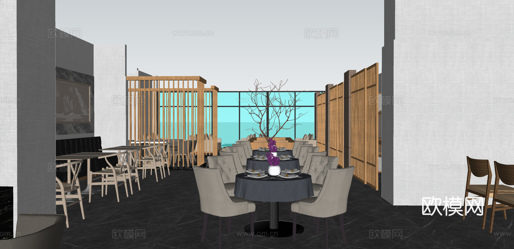 新中式中餐厅su模型下载