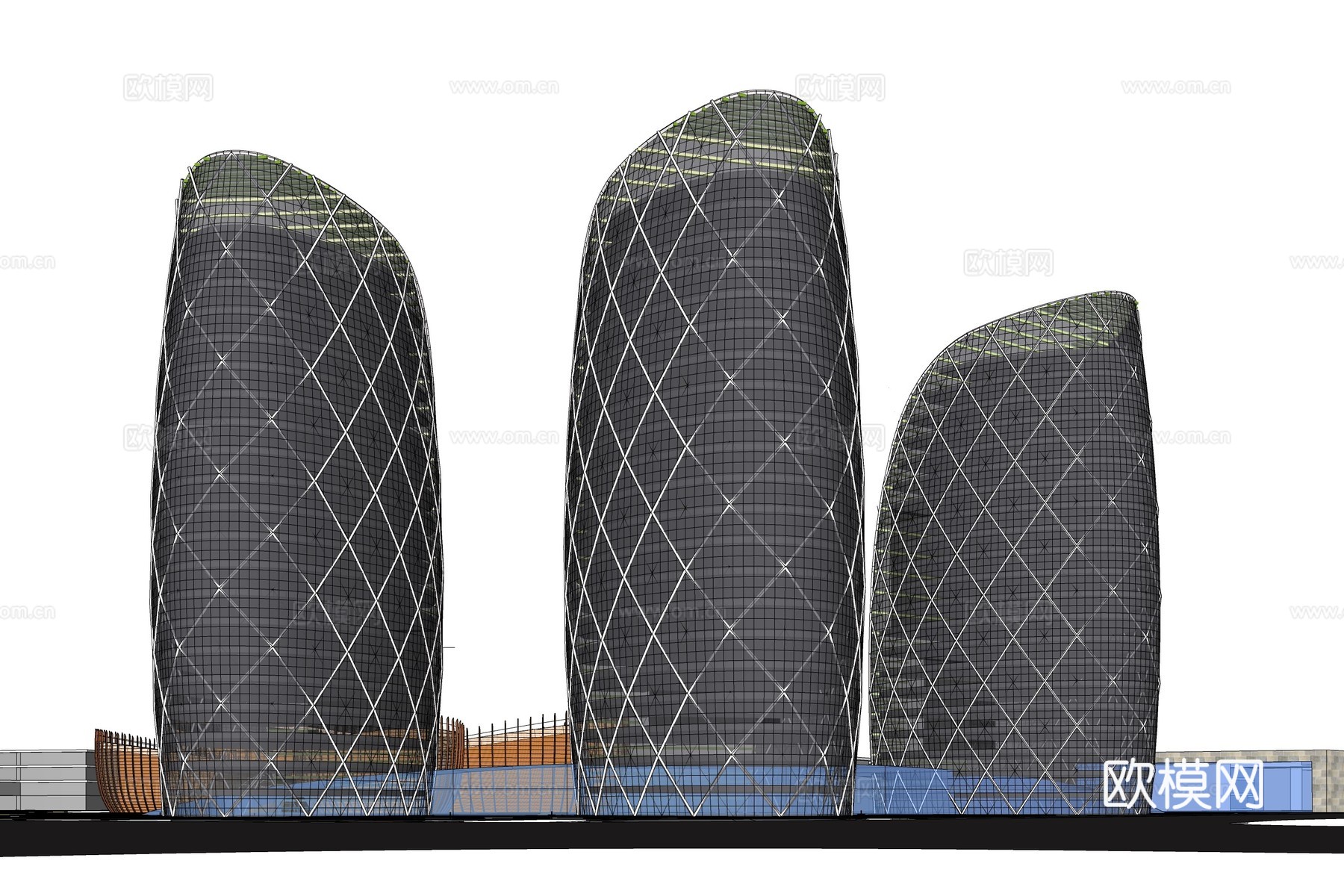 现代产业园建筑外观su模型下载