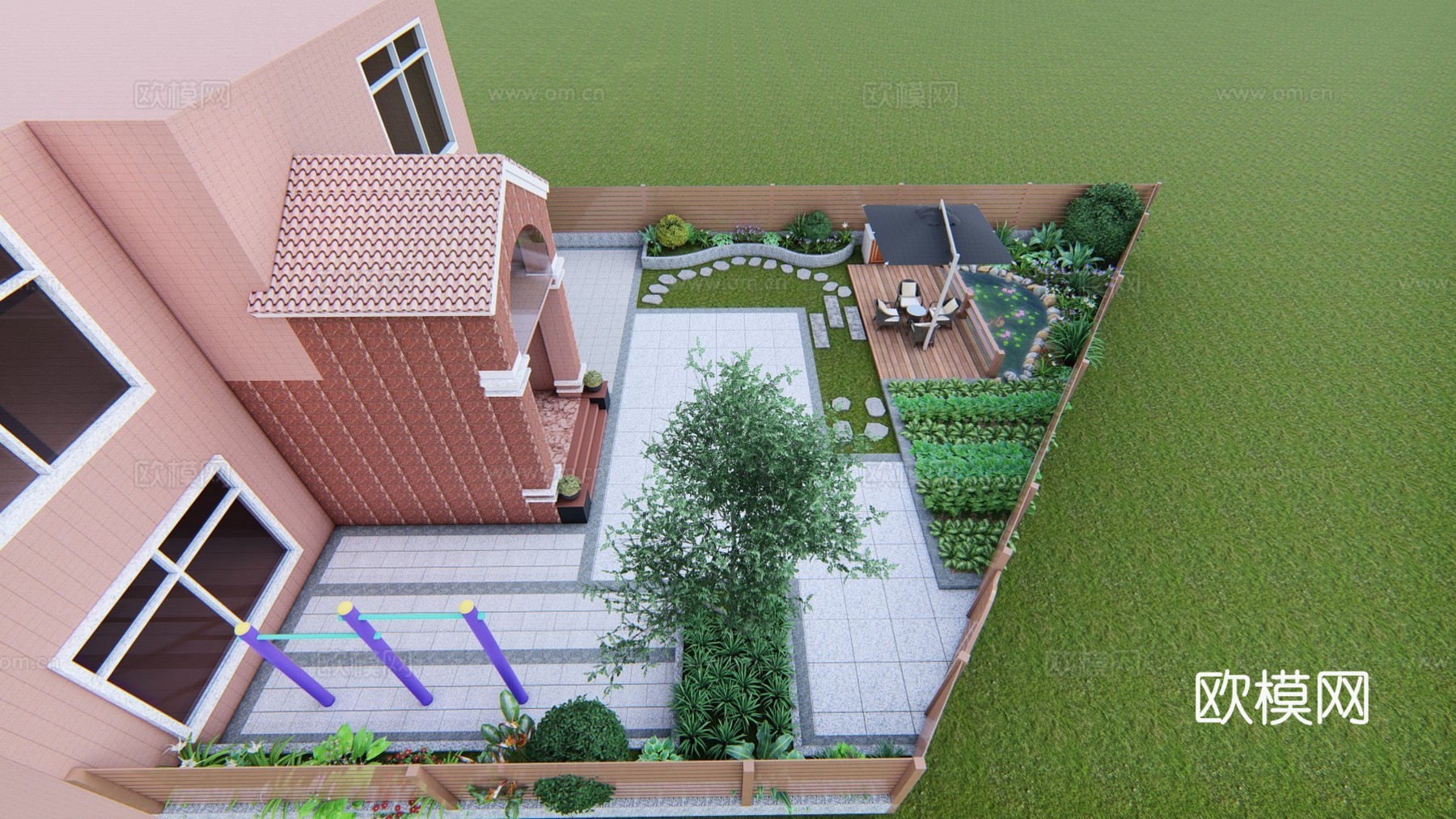 现代庭院花园su模型下载