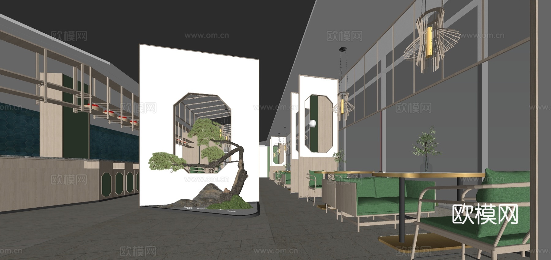 新中式中餐厅su模型下载下载
