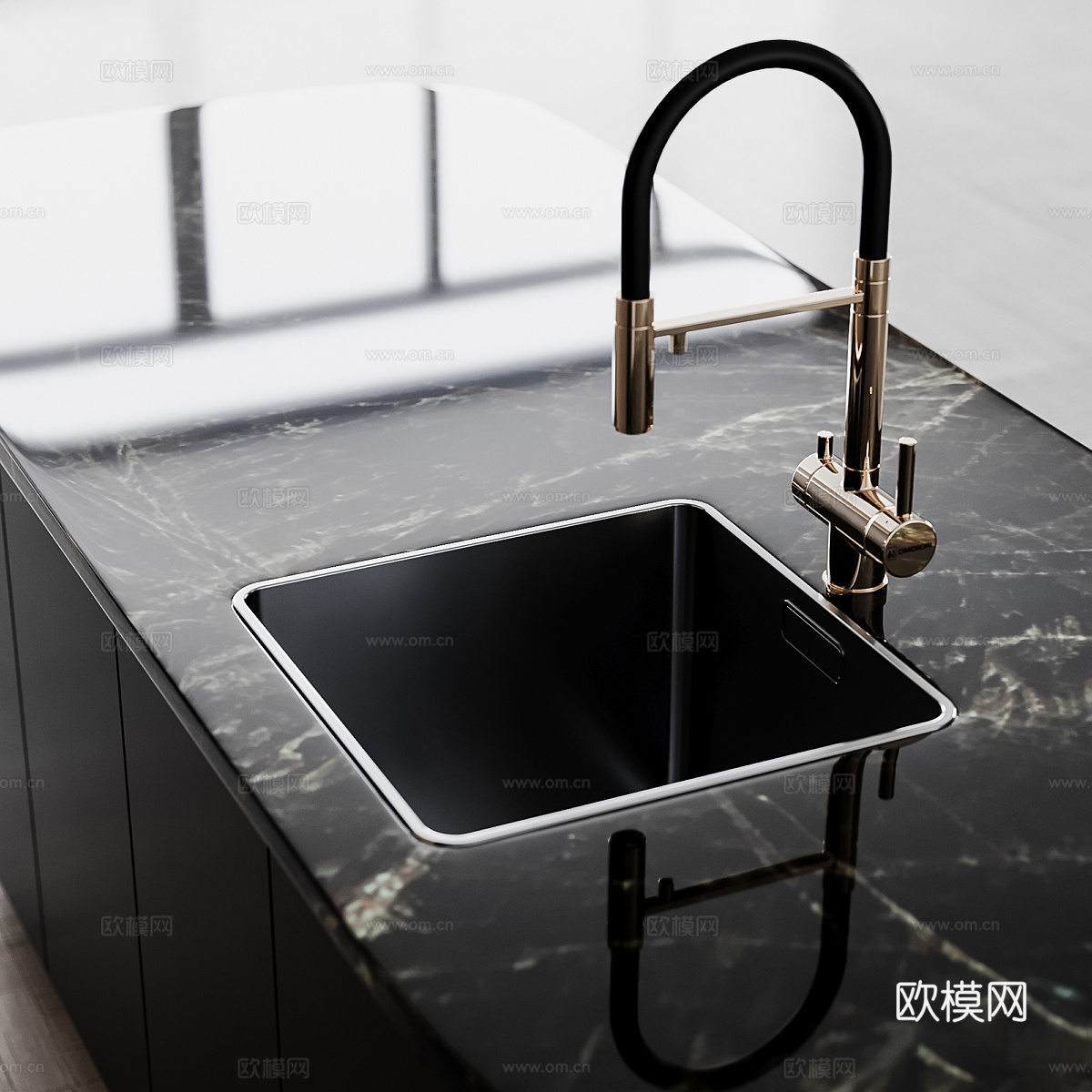 现代意式轻奢橱柜 岛台3d模型