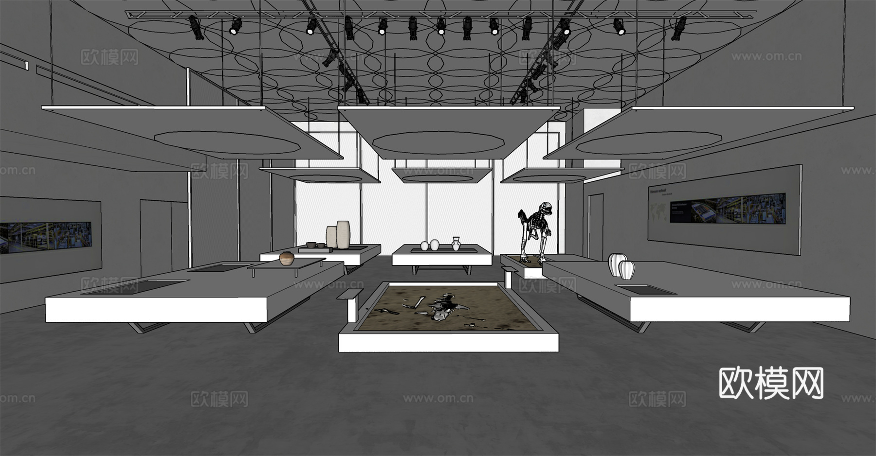 现代博物馆展厅su模型下载