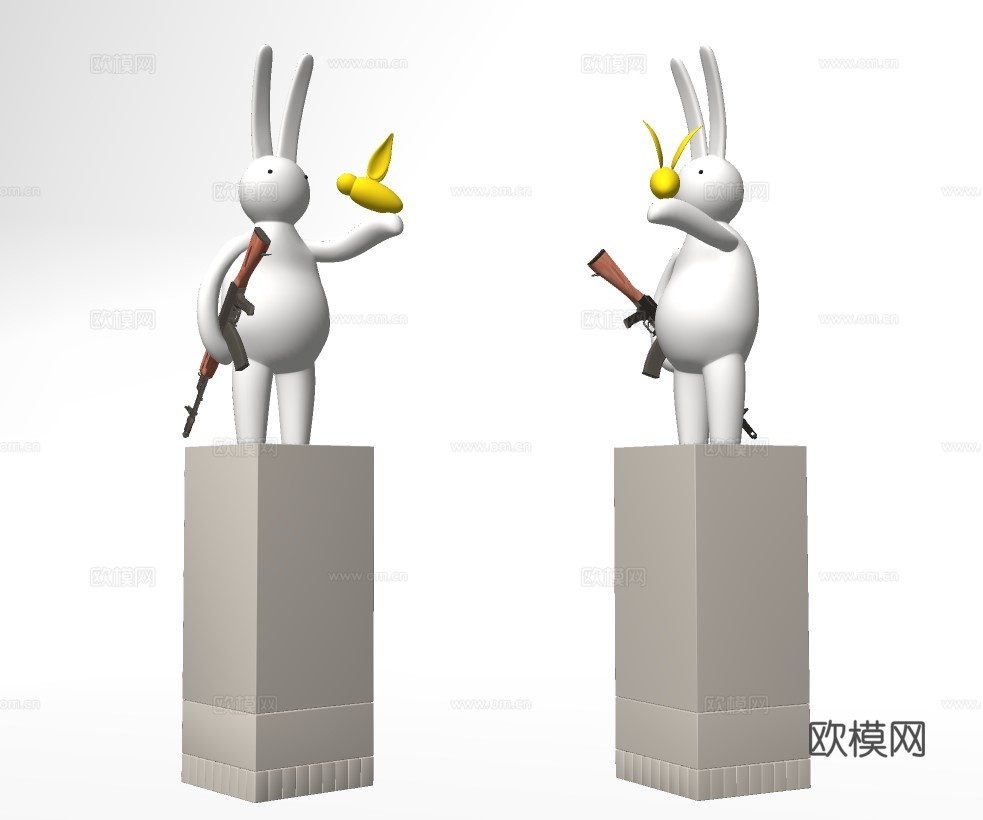 现代兔子雕塑摆件su模型下载