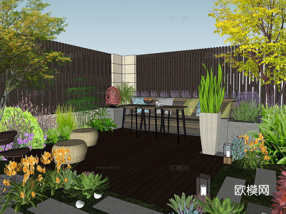 现代屋顶露台花园su模型下载