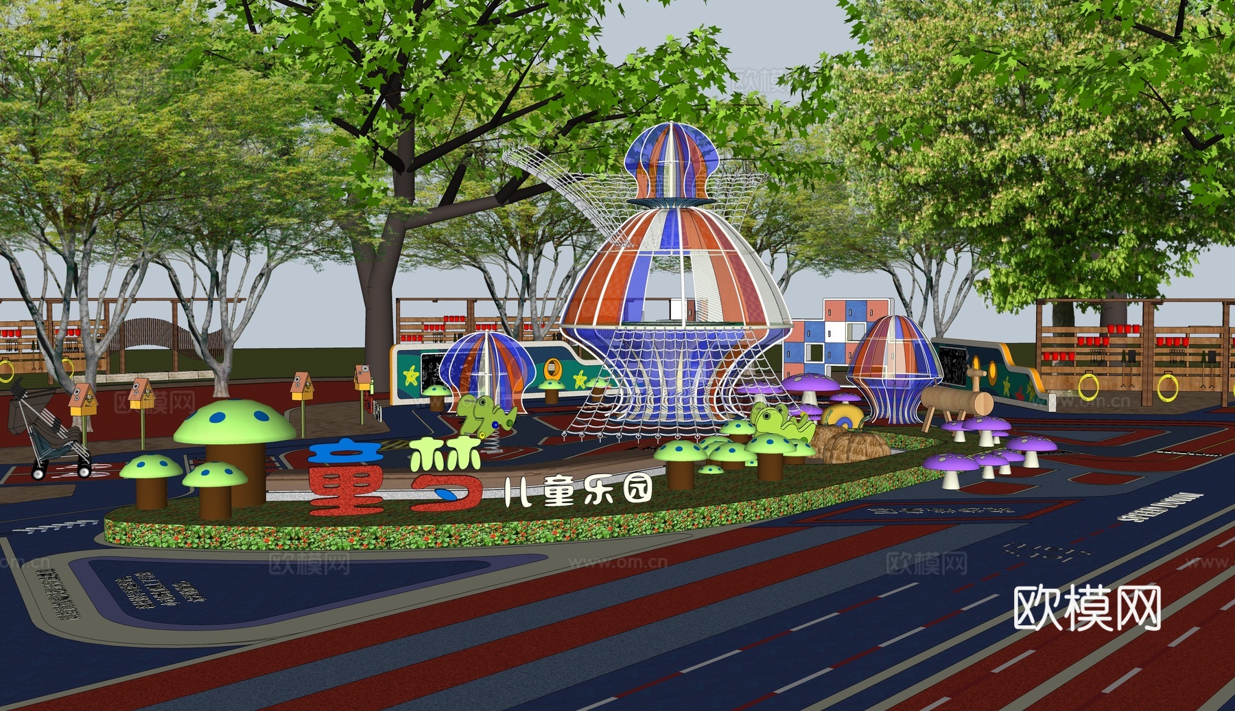 现代儿童乐园公园景观su模型下载