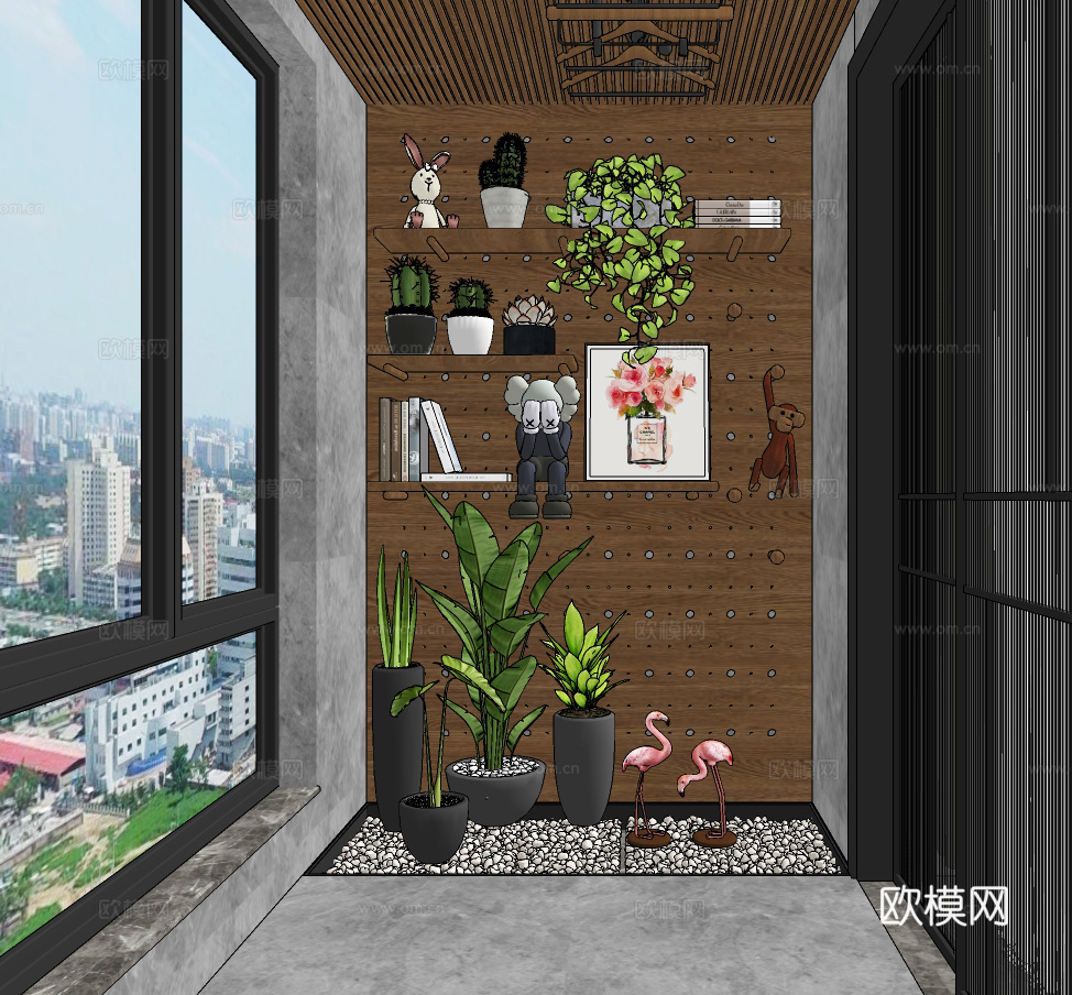 现代休闲阳台su模型下载