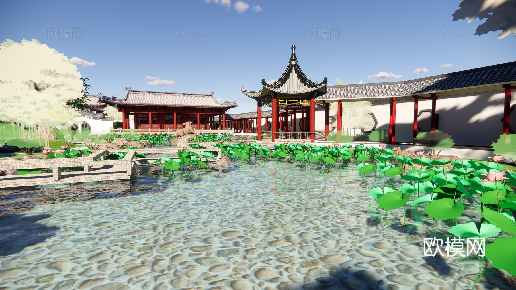 中式古建园林景观su模型下载
