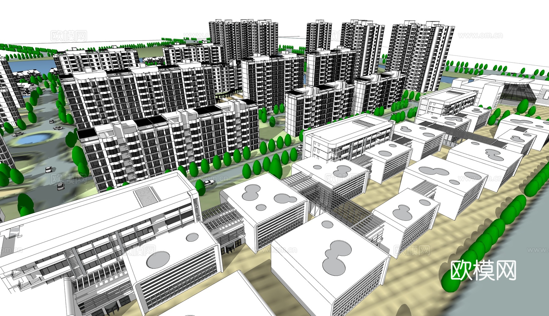 现代高层住宅小区su模型下载