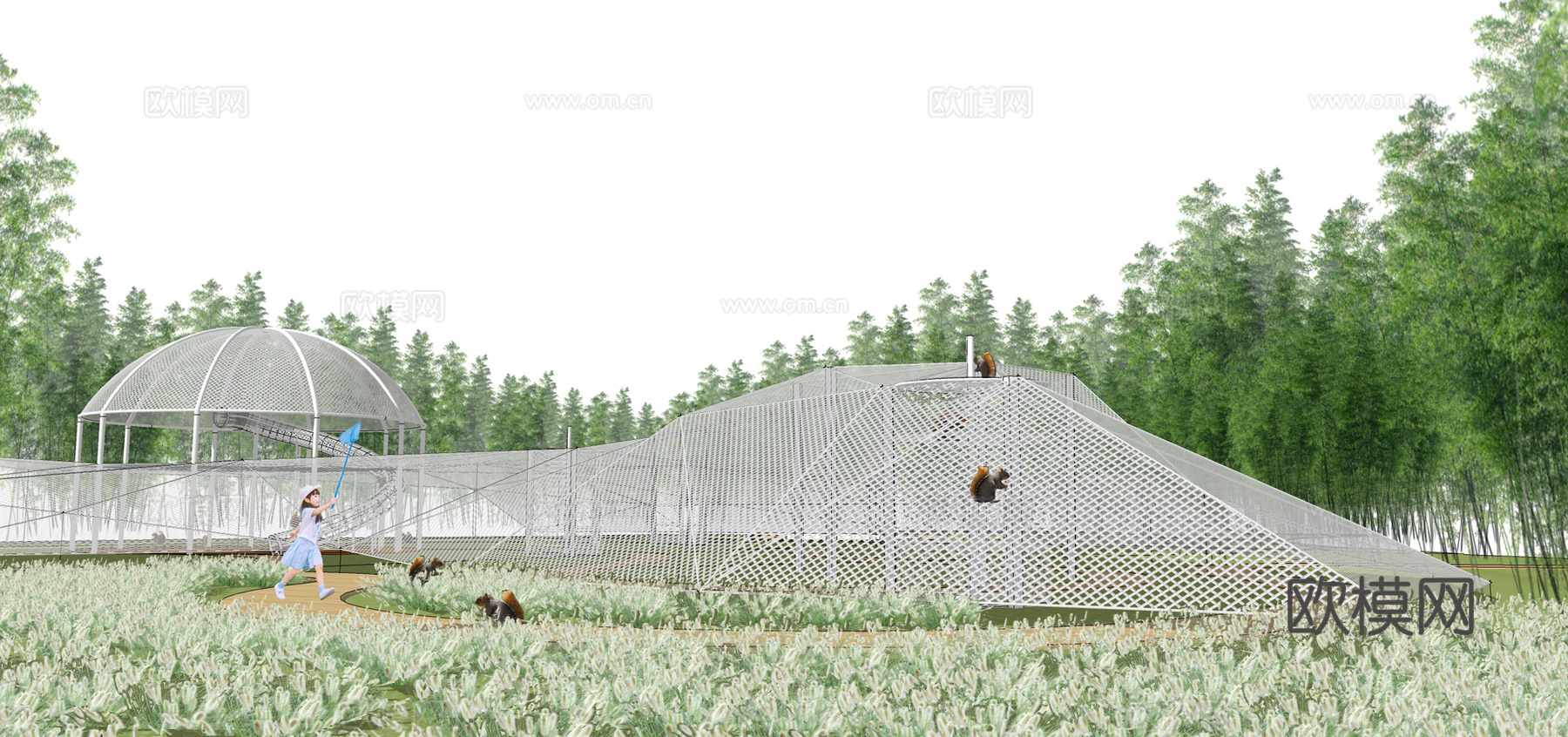 现代公园松树活动区su模型下载