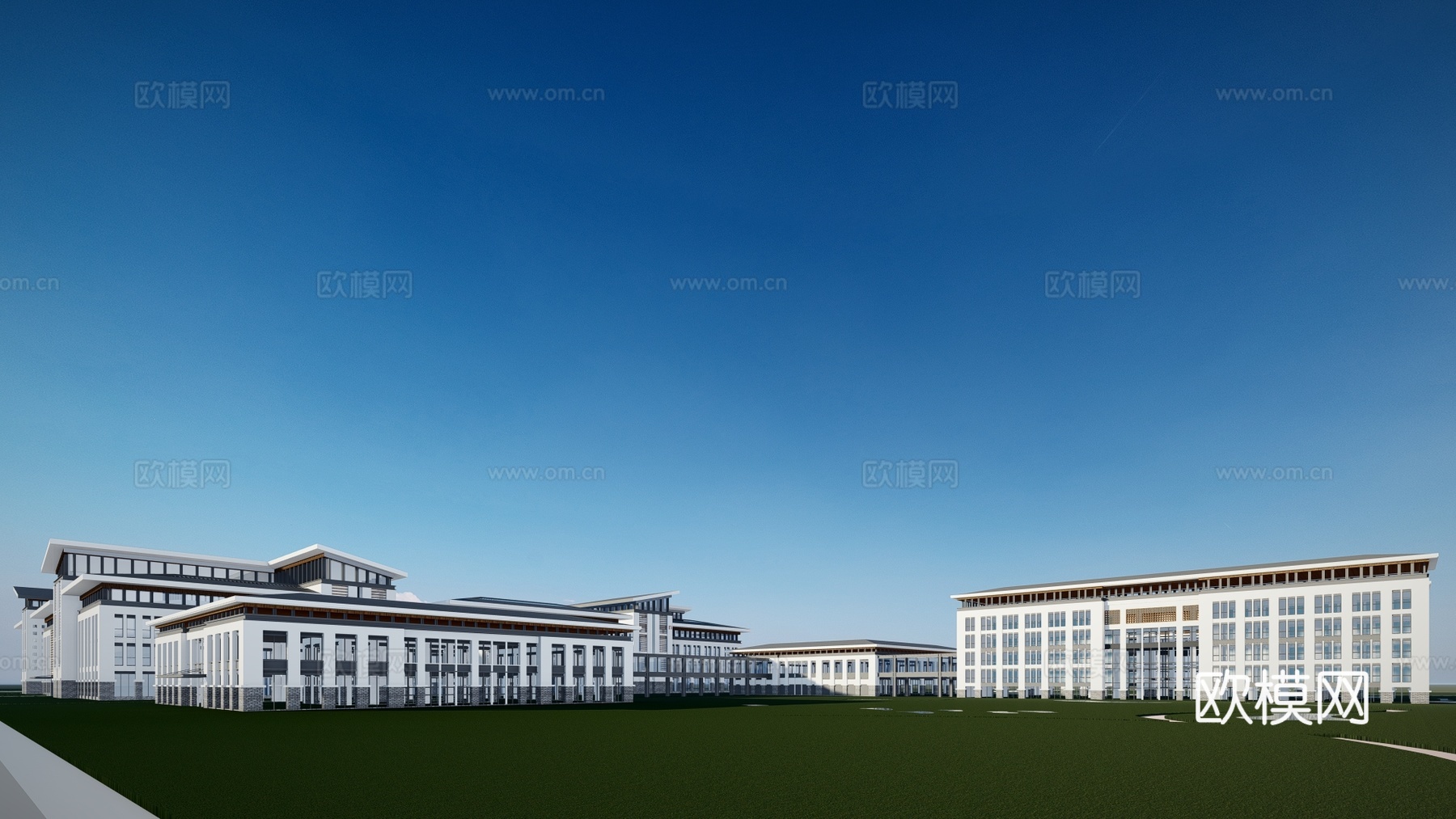 新中式疗养院建筑外观su模型下载
