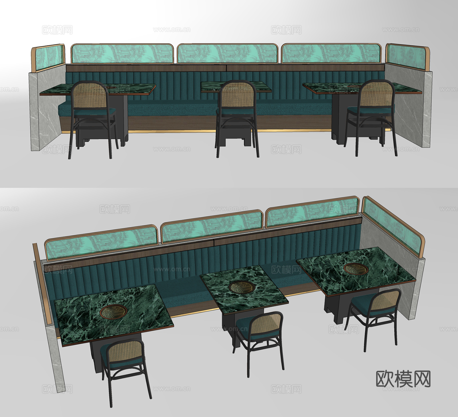 现代卡座餐桌椅su模型下载