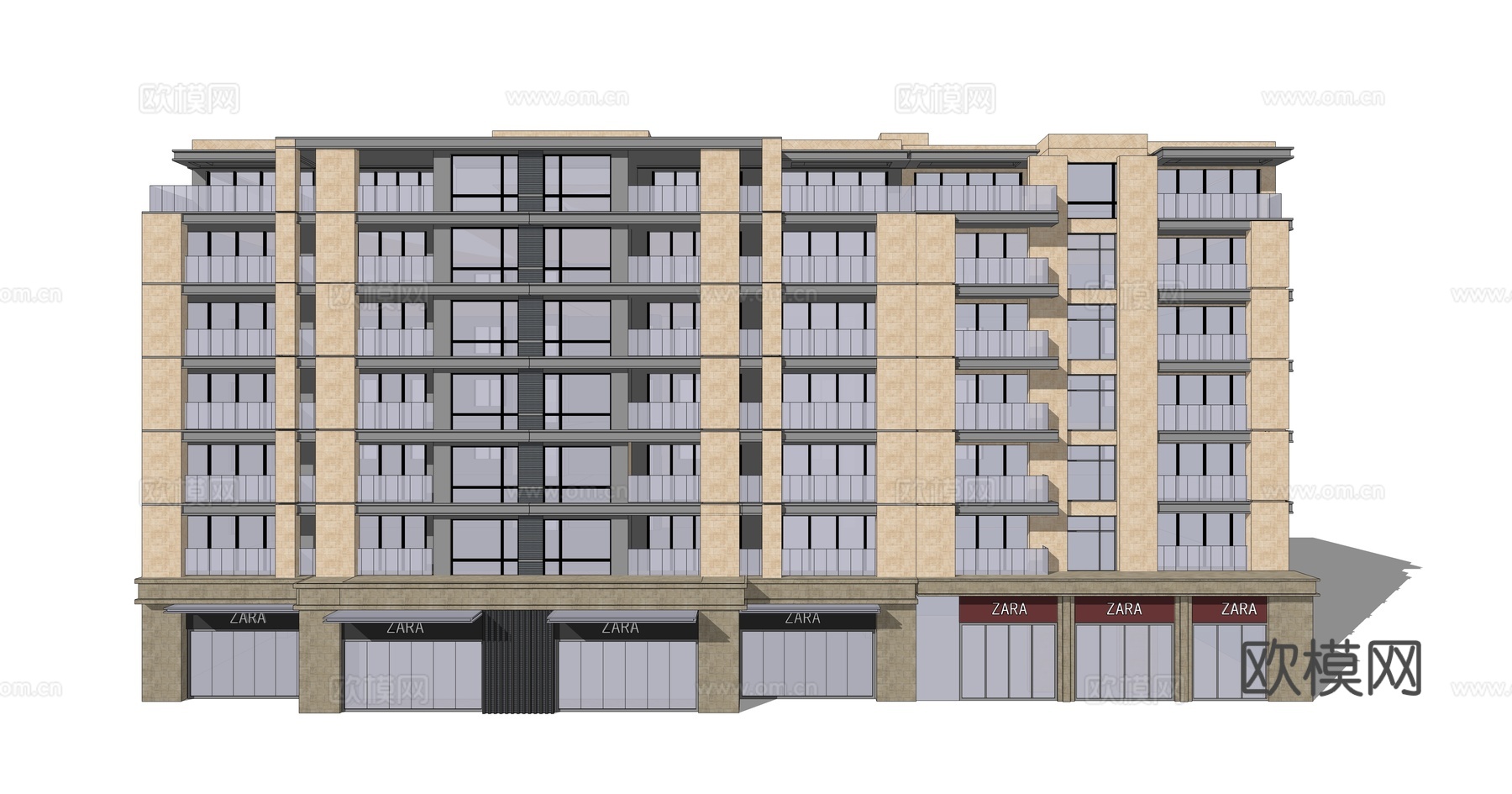 现代商住楼建筑外观su模型下载
