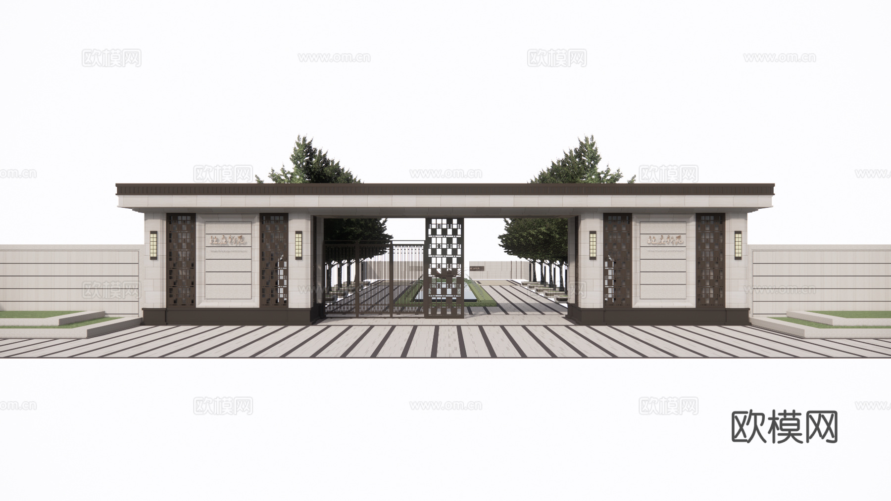 新中式小区大门su模型下载