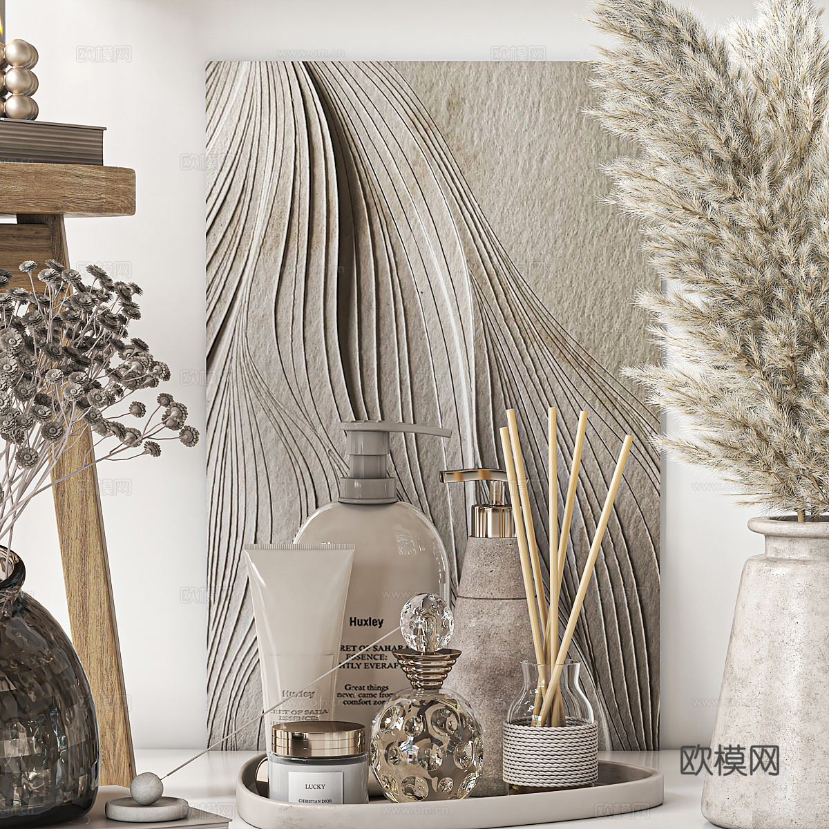 新中式侘寂卫浴洗护用品套装3d模型