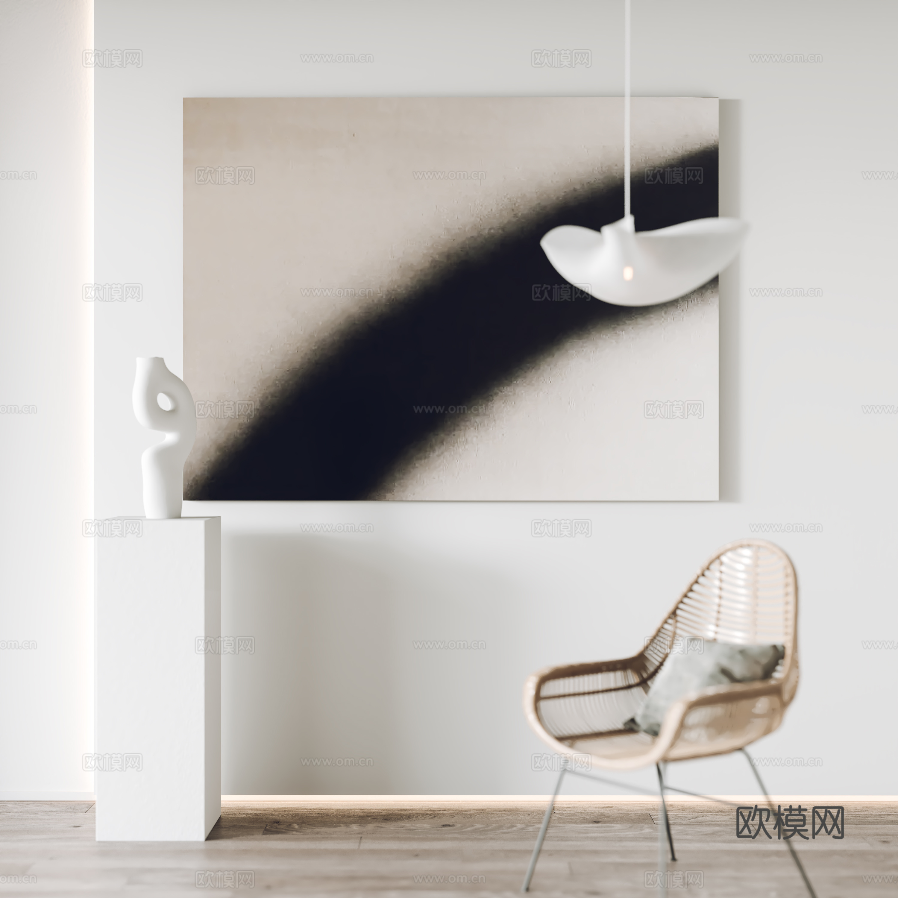 现代挂画 装饰画 雕塑 单椅 吊灯3d模型