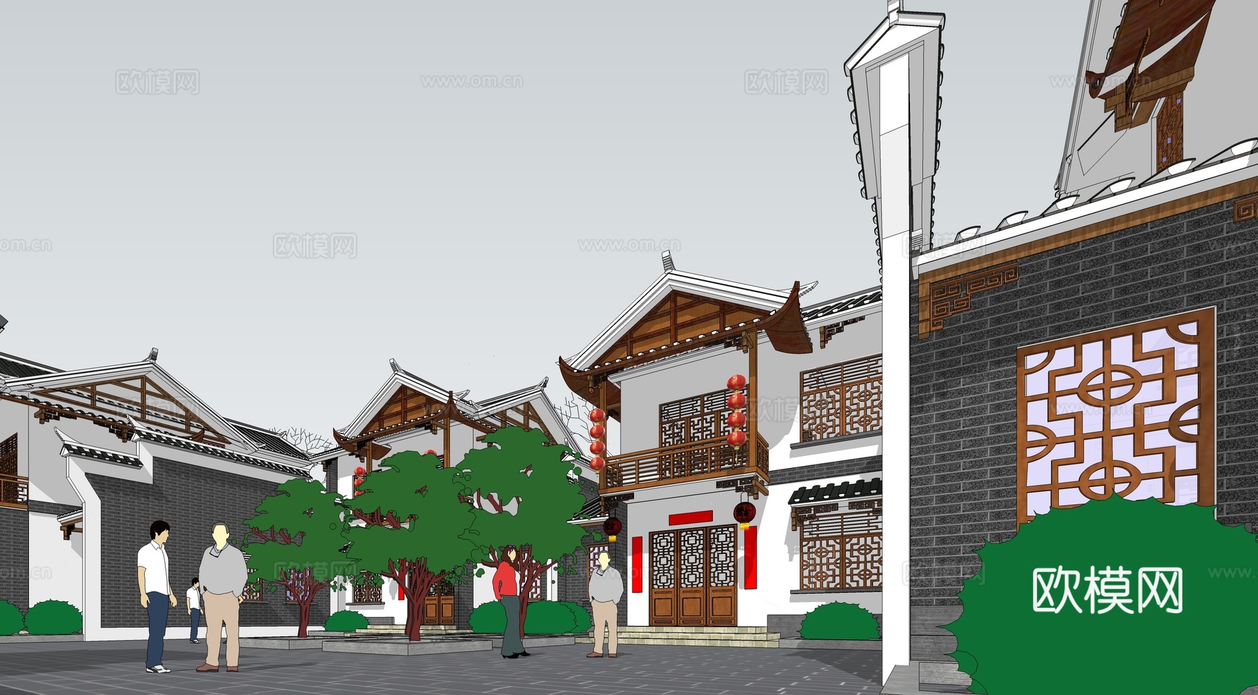 中式四合院su模型下载