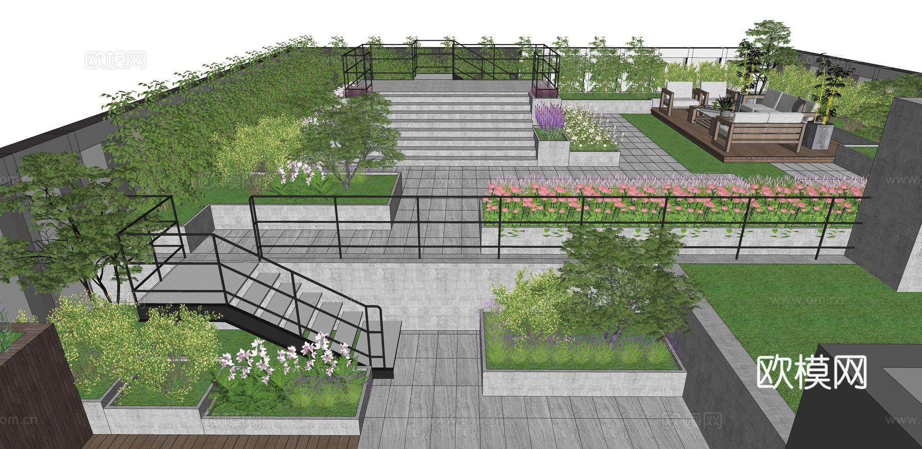 现代屋顶花园su模型下载