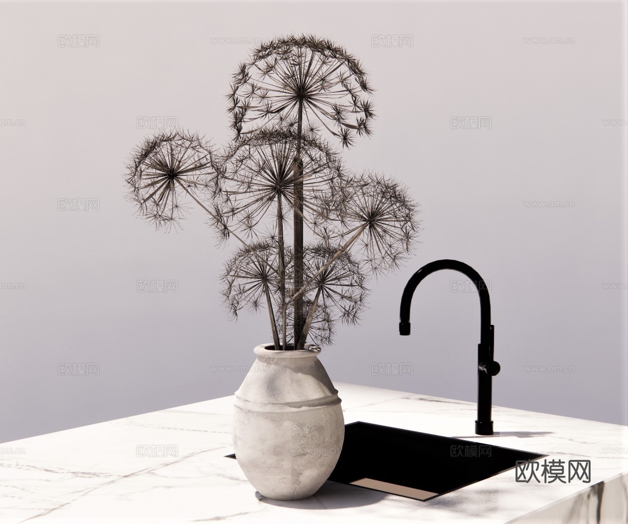 现代花瓶插花su模型下载