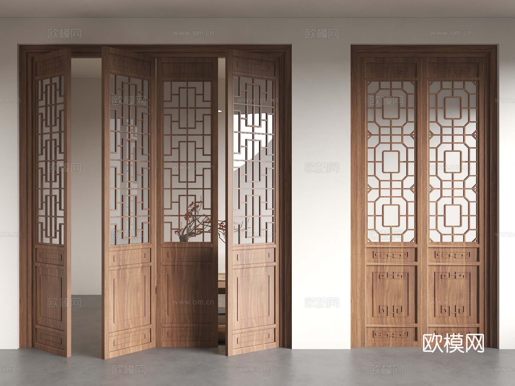 中式门窗 古建门 花格门 仿古木门 实木花格 雕花门 镂空花3d模型