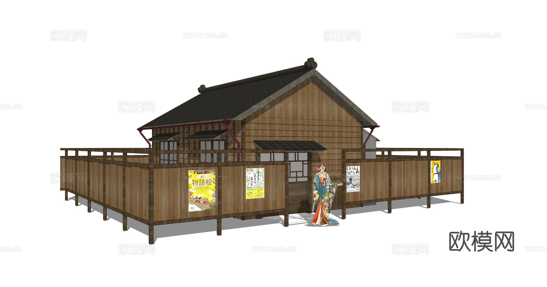 日式木屋建筑外观su模型下载