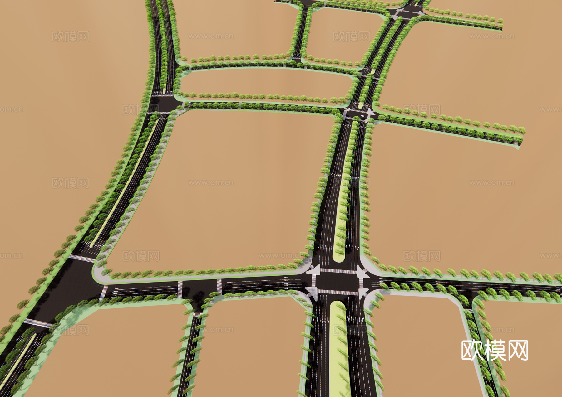 现代道路景观su模型下载
