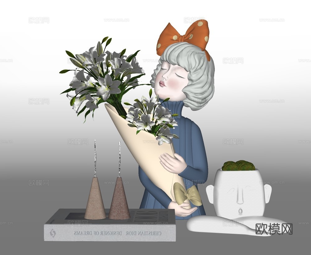 现代娃娃雕塑花瓶花艺su模型下载