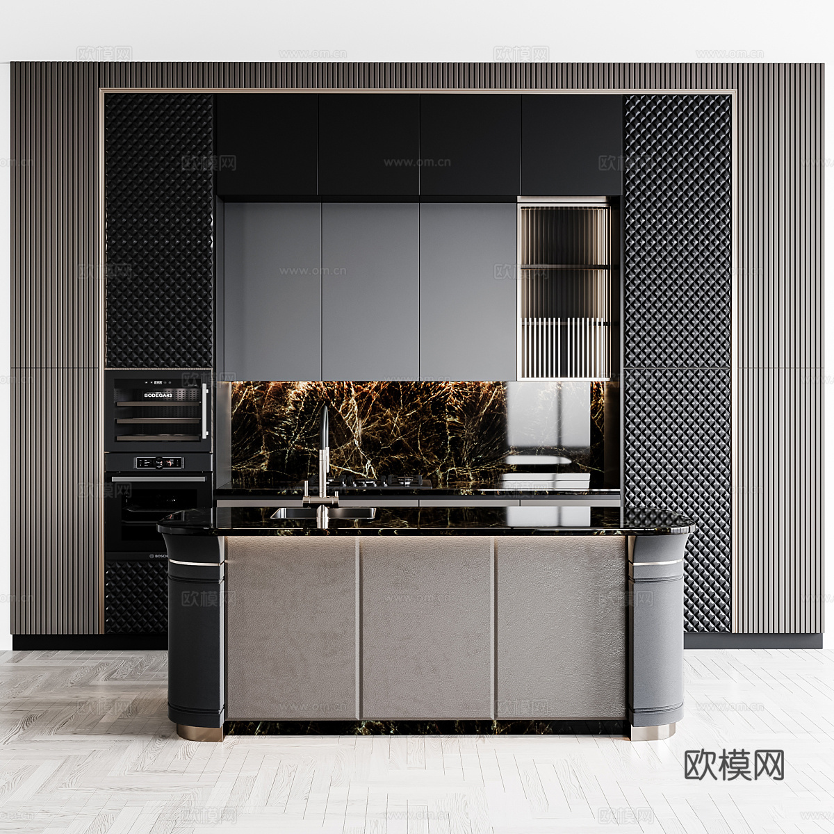 现代意式轻奢橱柜 岛台3d模型