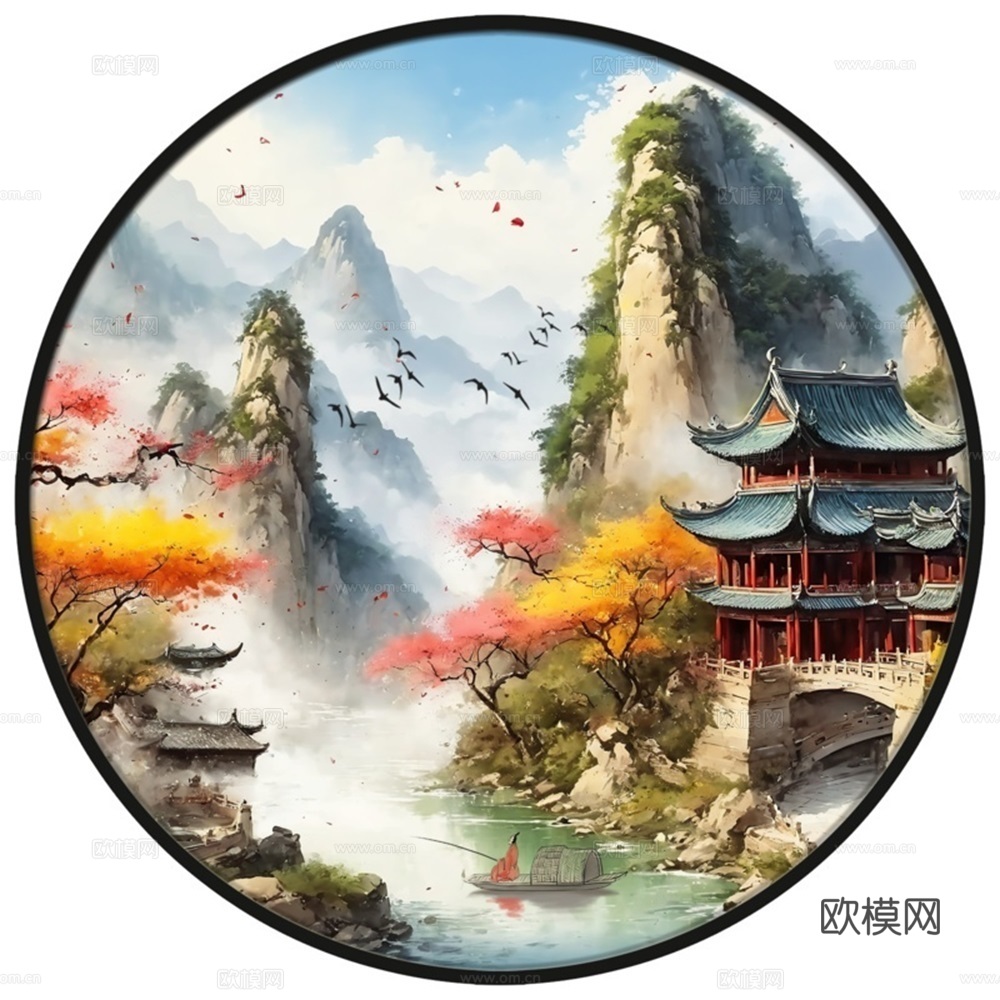 新中式圆形装饰画