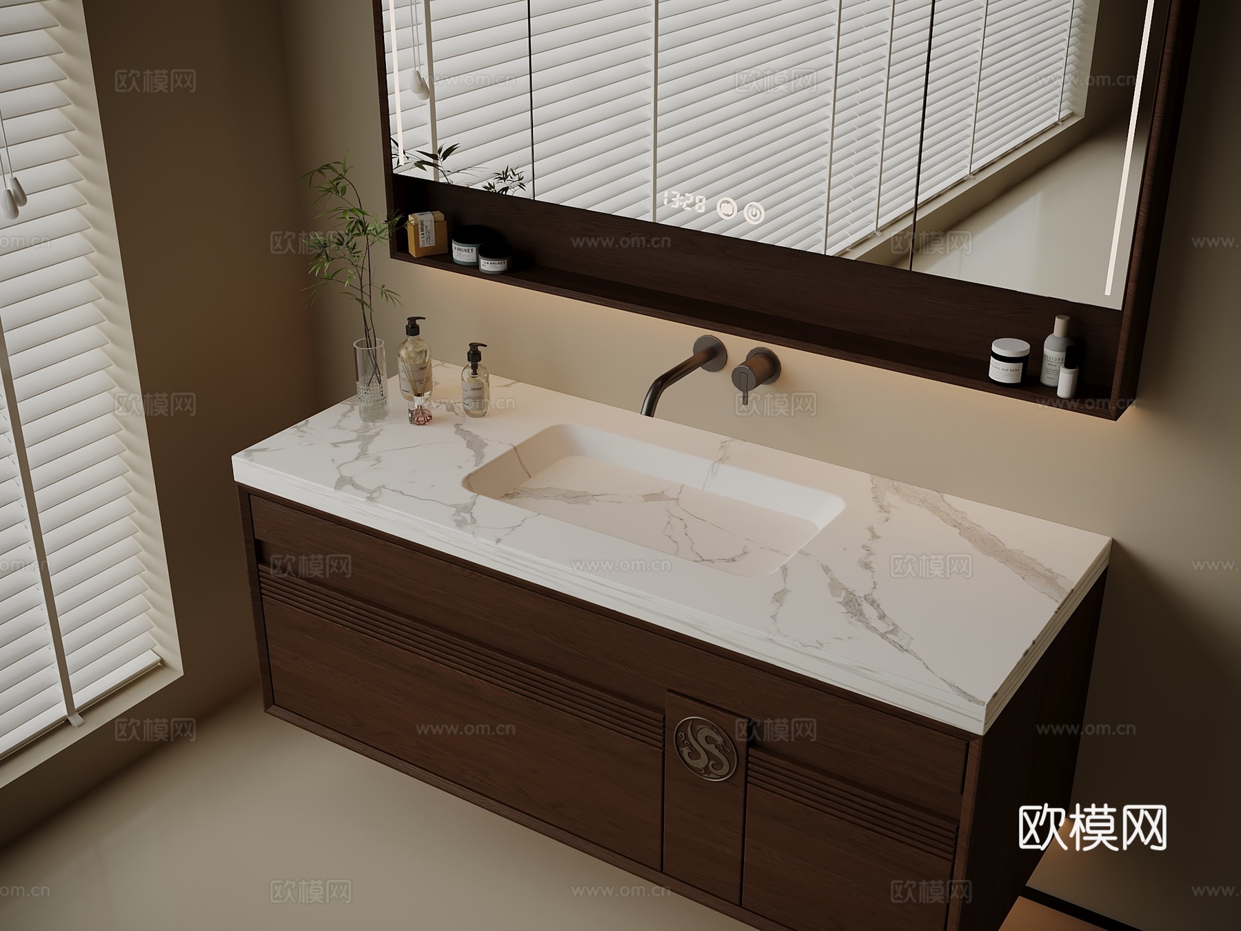 中古风浴室柜 洗手台3d模型