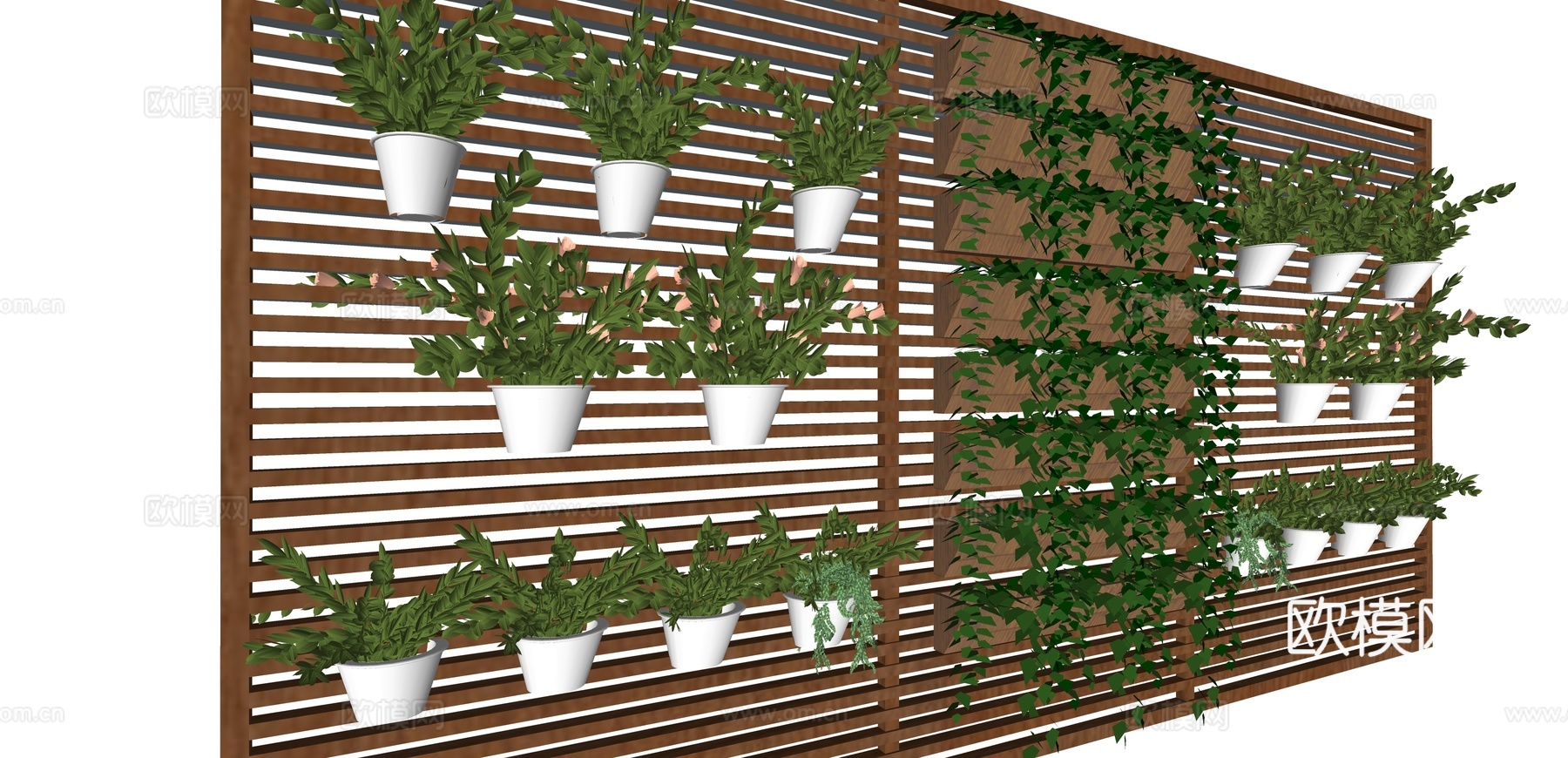 现代盆栽植物墙su模型下载