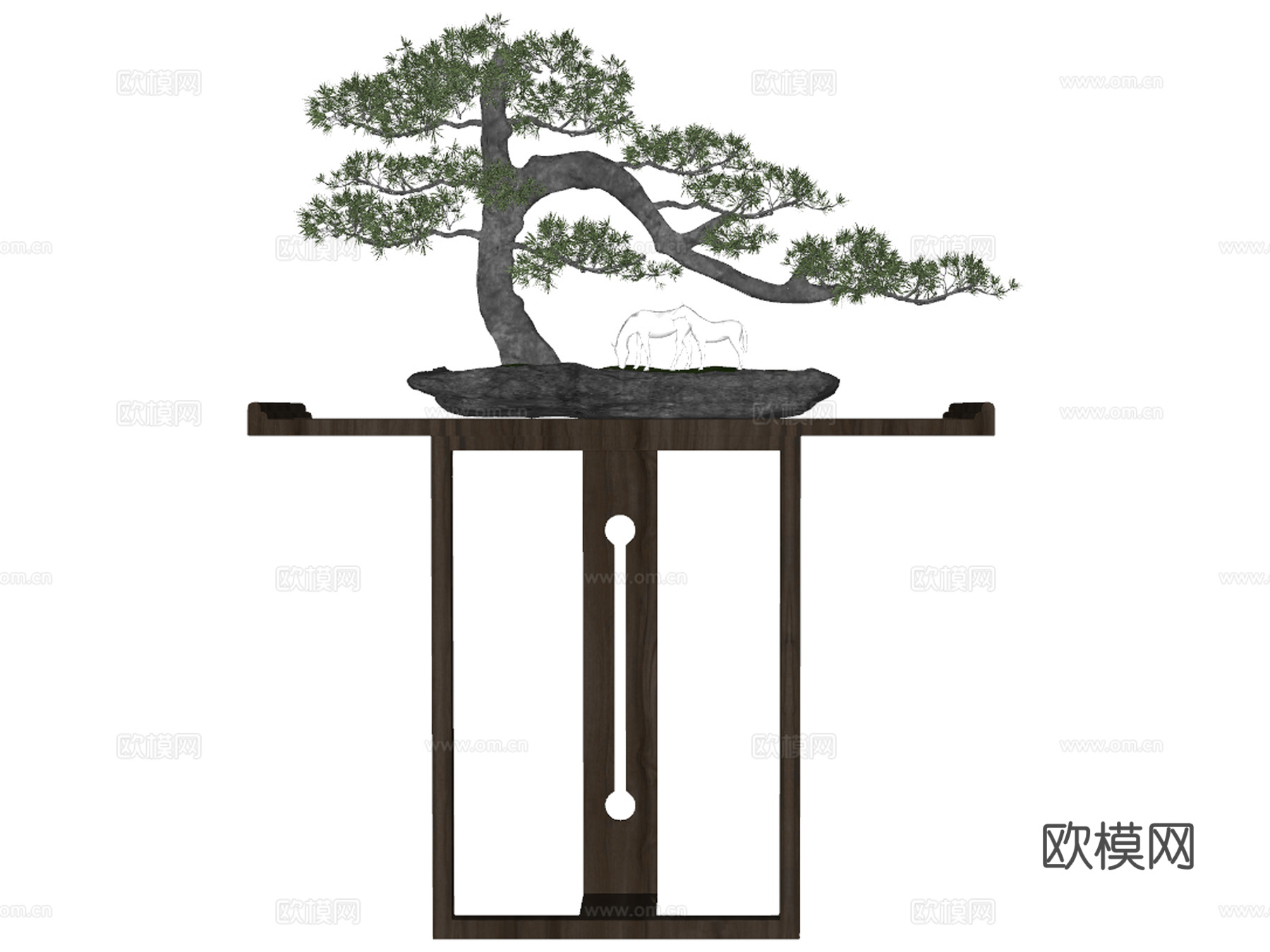 新中式迎客松盆景盆栽su模型下载