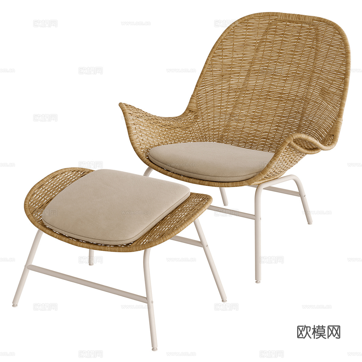 现代意式藤编休闲椅3d模型