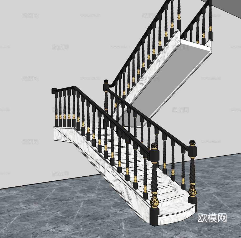 简欧转角楼梯su模型下载