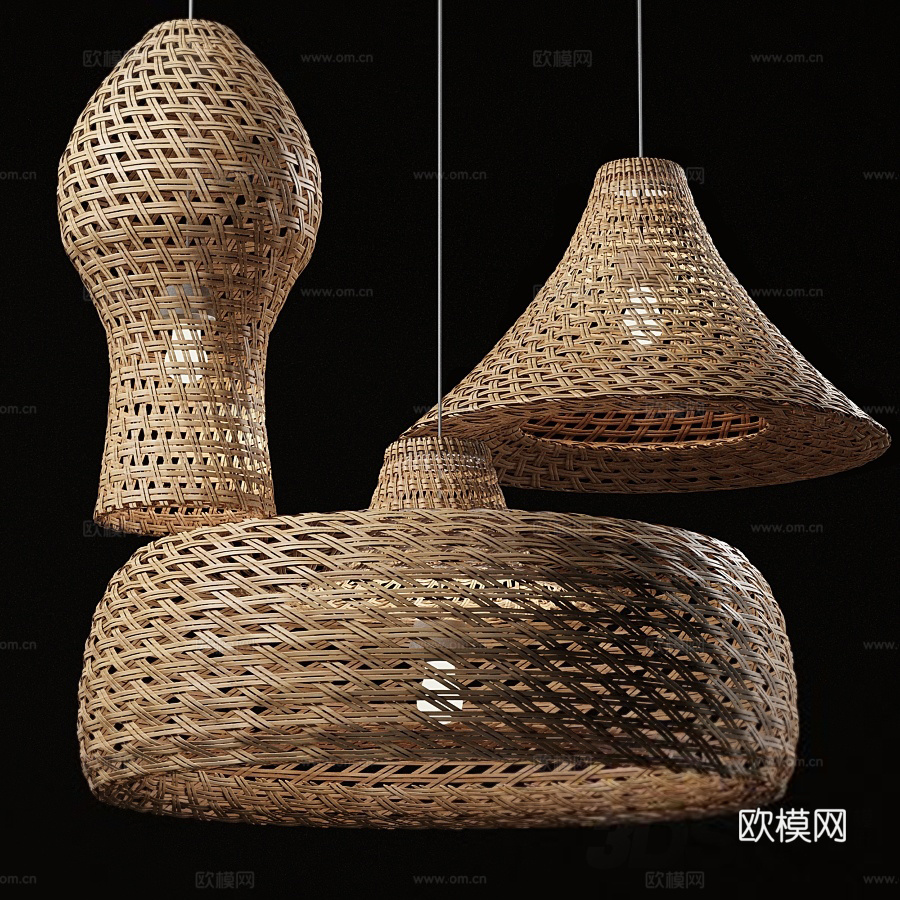 自然风藤编吊灯su模型下载