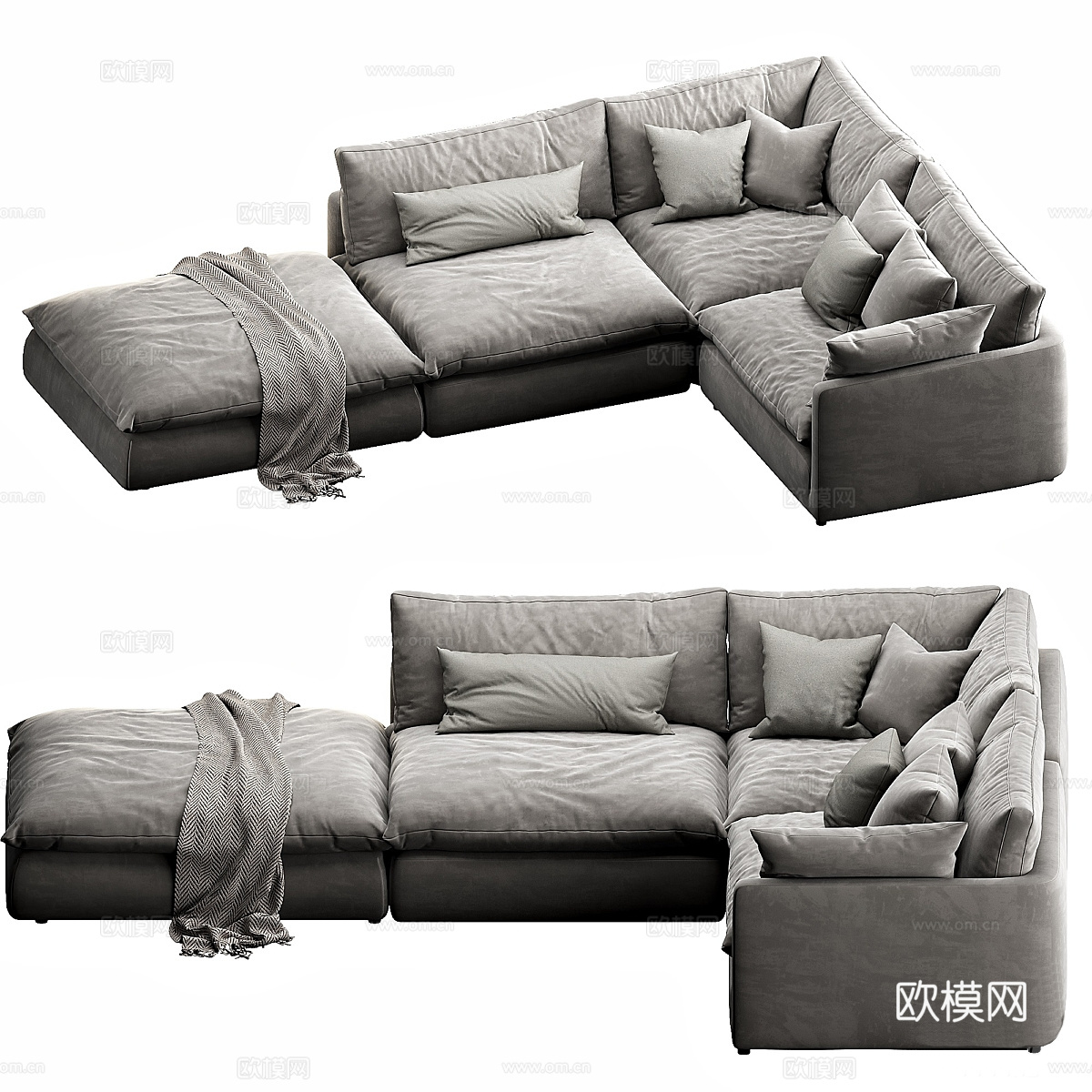 现代意式布艺组合休闲沙发3d模型