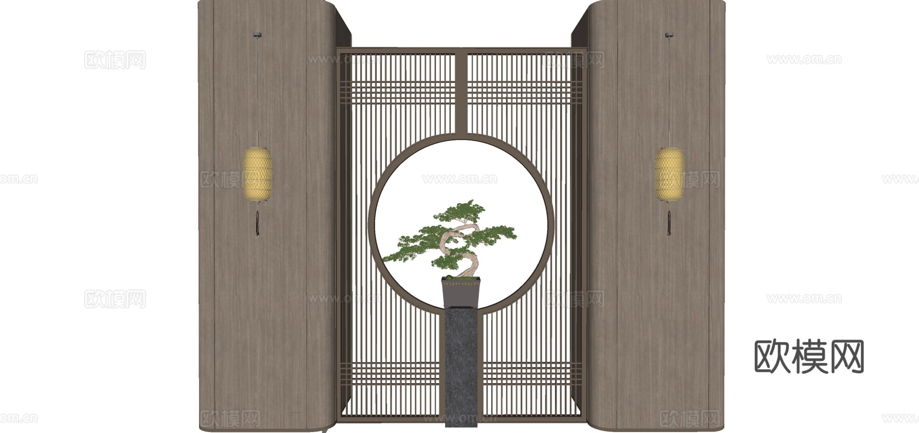 新中式盆栽屏风隔断su模型下载