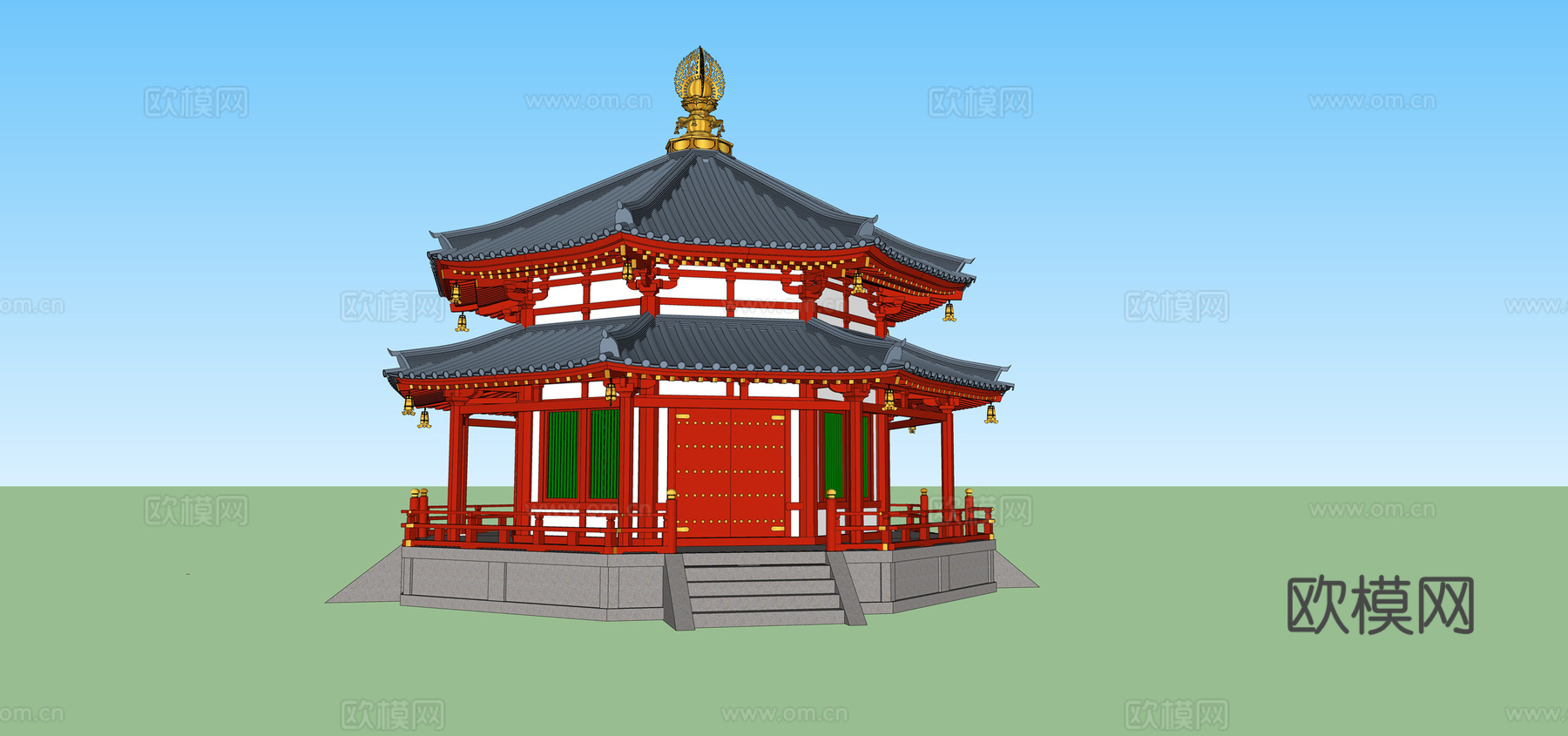 中式古建外观su模型下载