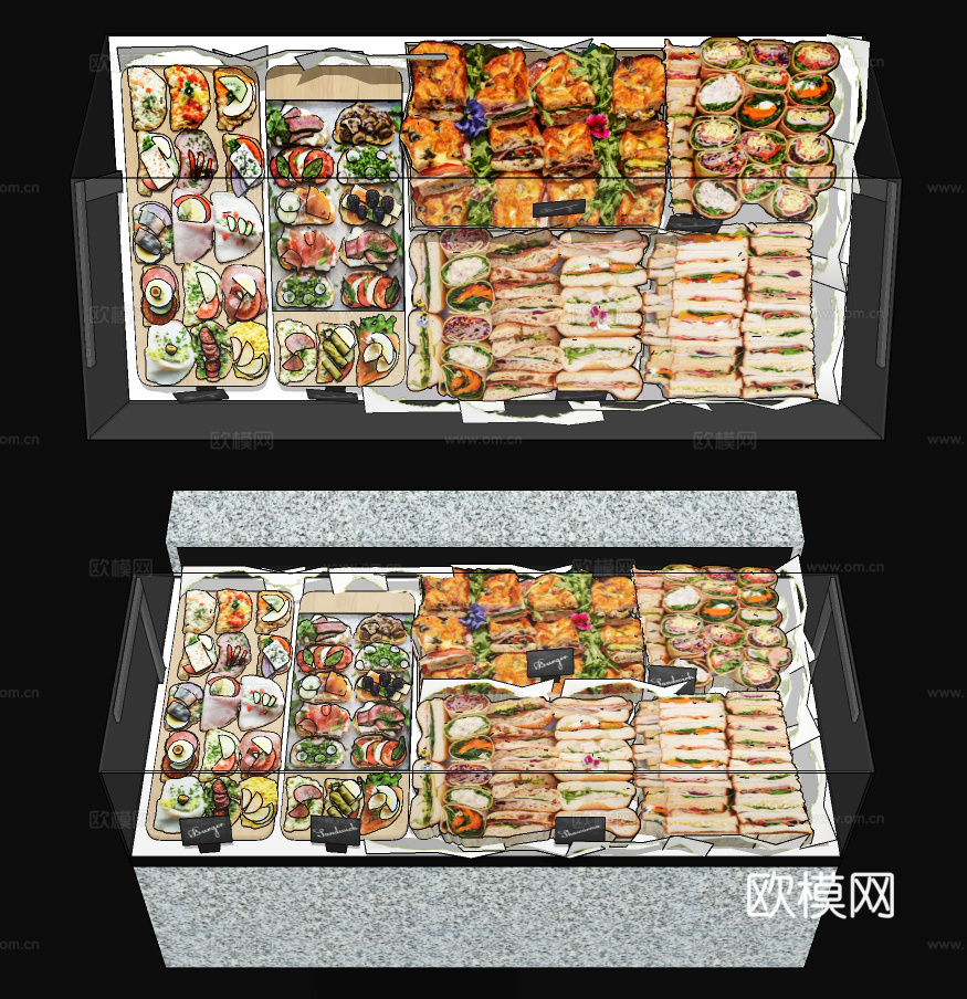 现代食品展柜货架su模型下载